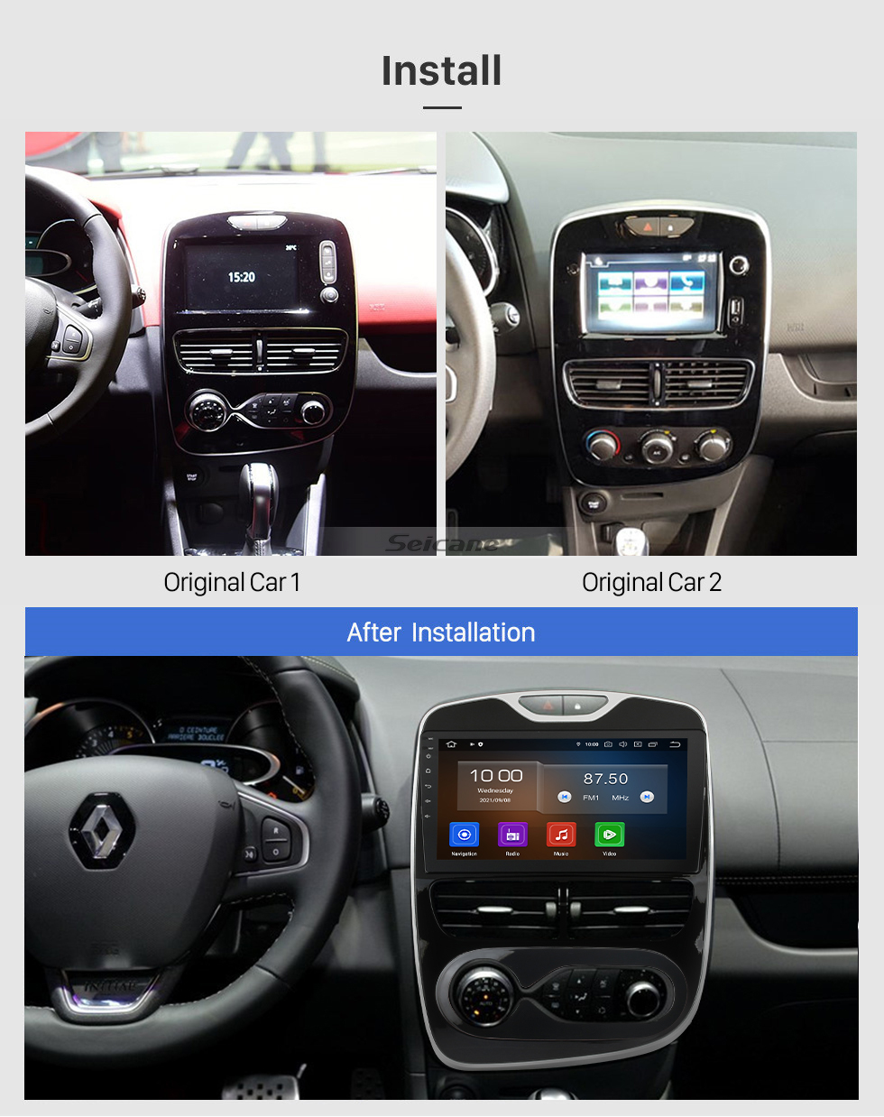 Seicane OEM 10.1 polegada android 13.0 para 2017 renault clio rádio bluetooth hd touchscreen sistema de navegação gps suporte carplay dvr tv digital Seicane OEM 10.1 polegada android 13.0 para 2017 renault clio rádio bluetooth hd touchscreen sistema de navegação gps suporte carplay dvr tv digital