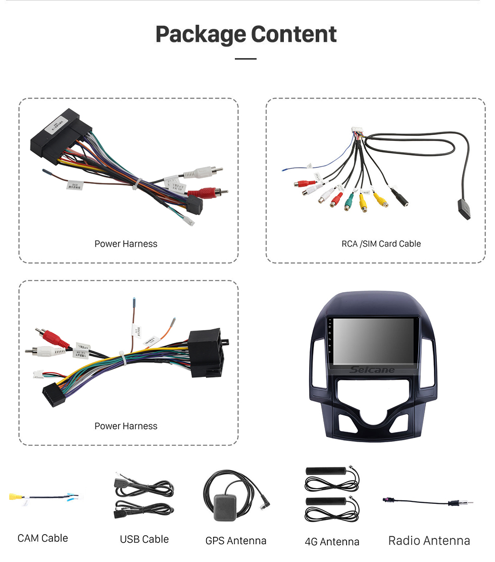 Seicane 9 pouces Pour 2008 2009 2010 2011 Hyundai i30 LHD Auto A / C Radio Android 11.0 Système de navigation GPS Bluetooth HD Écran tactile Carplay support OBD2