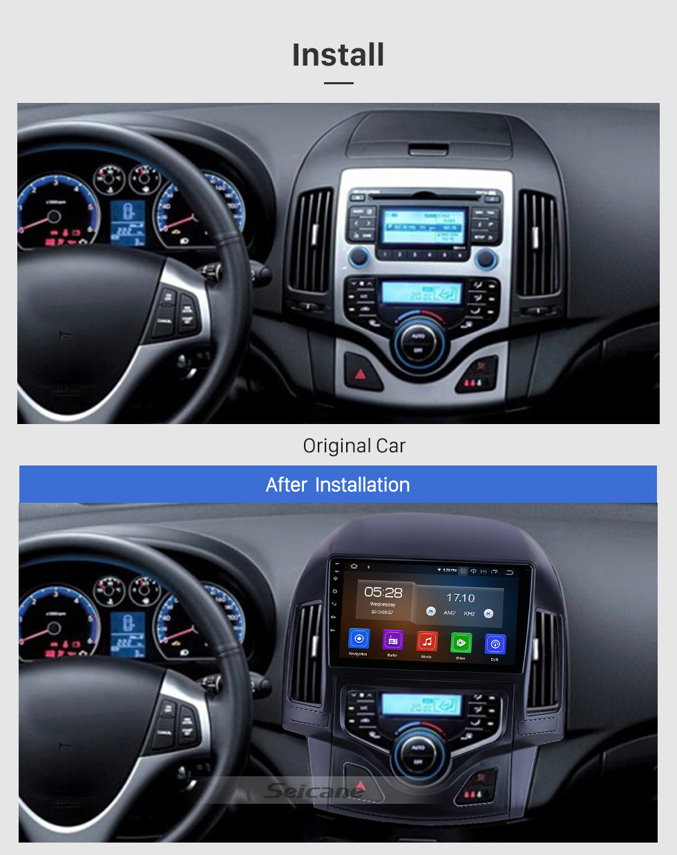 Seicane 9 pouces Pour 2008 2009 2010 2011 Hyundai i30 LHD Auto A / C Radio Android 11.0 Système de navigation GPS Bluetooth HD Écran tactile Carplay support OBD2