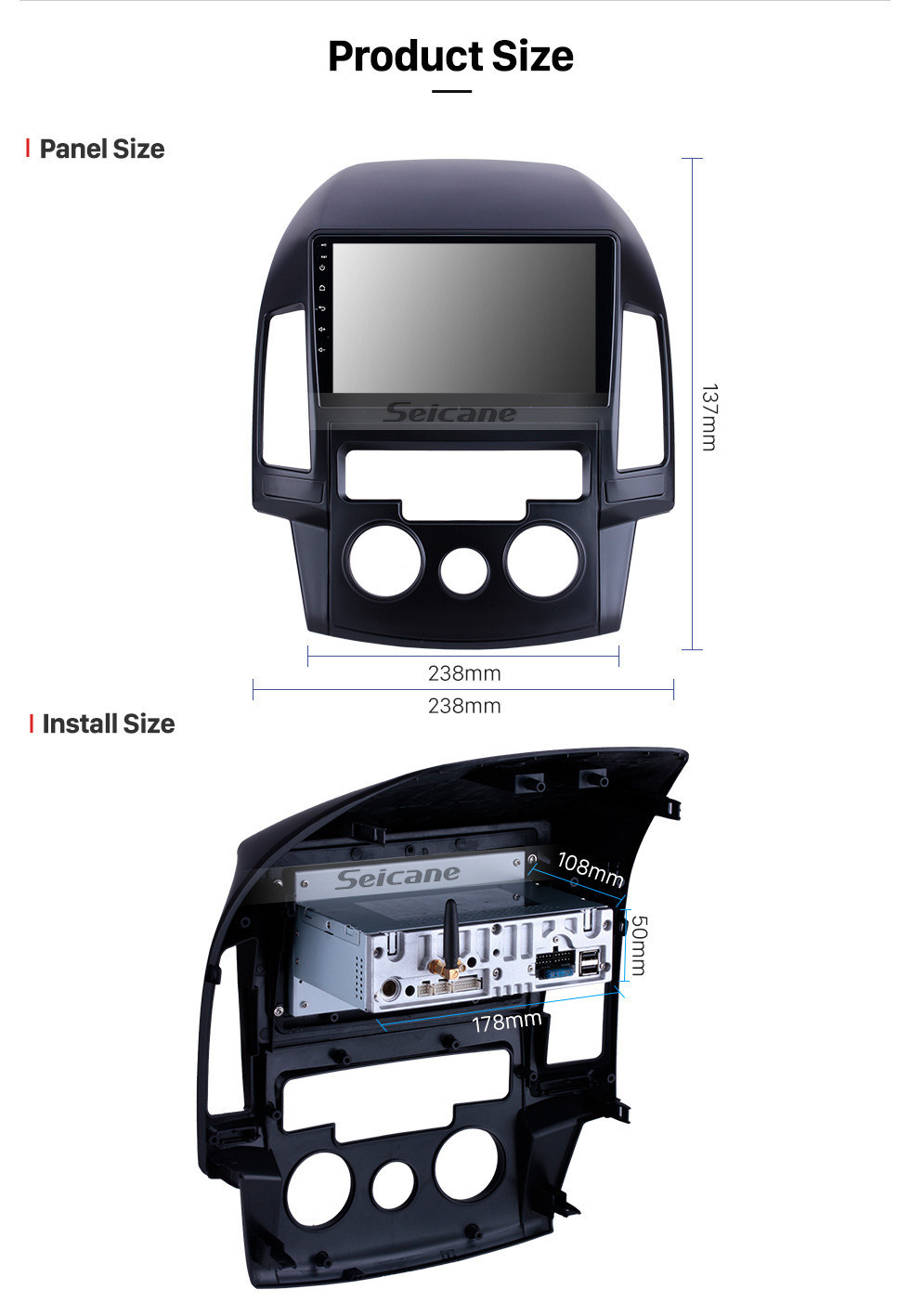 Seicane Android 12.0 Für 2008 2009 2010 2011 Hyundai i30 LHD Manuelles Klimaanlagenradio 9-Zoll-GPS-Navigationssystem Bluetooth HD-Touchscreen Carplay-Unterstützung SWC