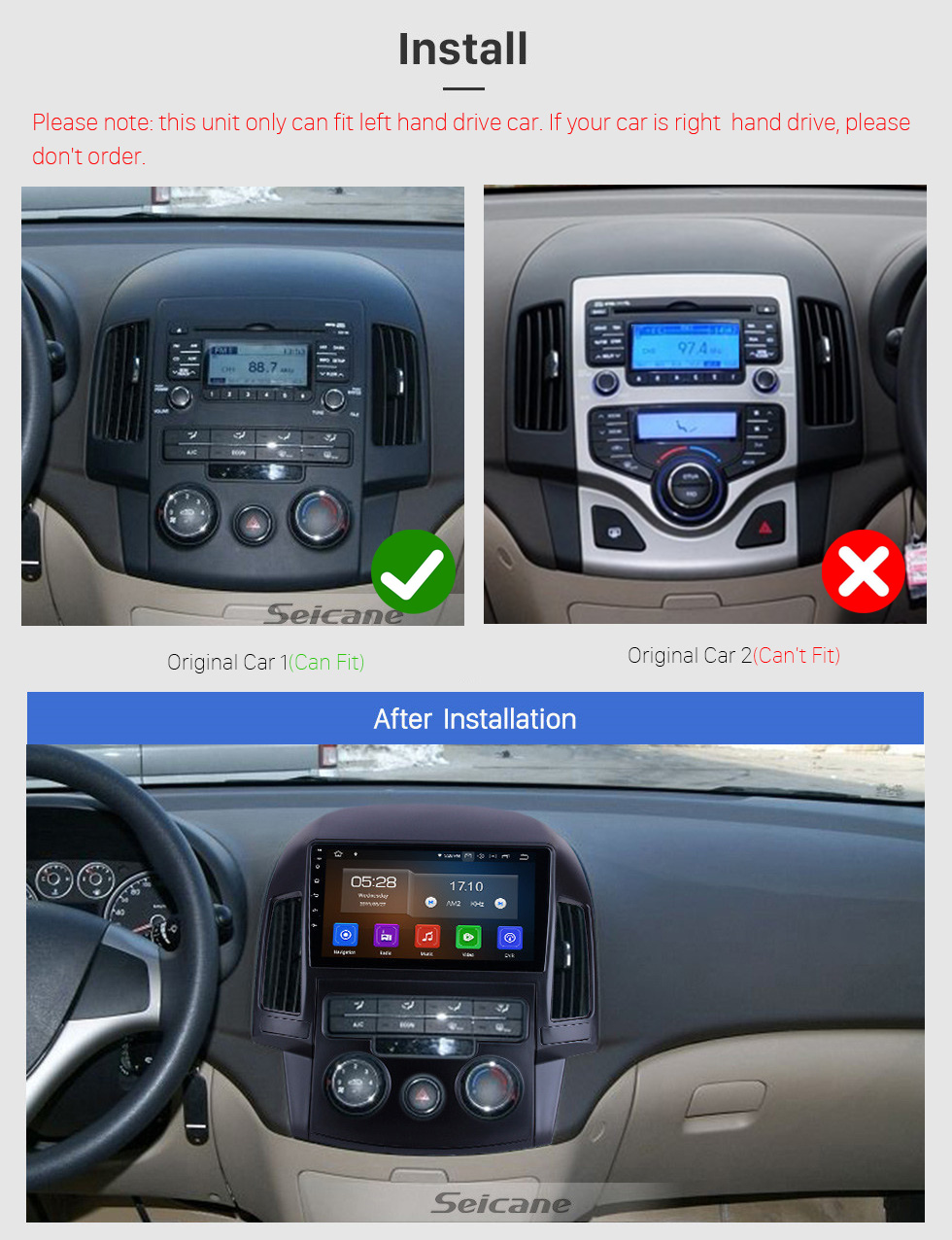 Seicane Android 12.0 For 2008 2009 2010 2011 Hyundai i30 LHD Manual A/C Radio 9 inch GPS Navigation System Bluetooth HD Touchscreen Carplay support SWC