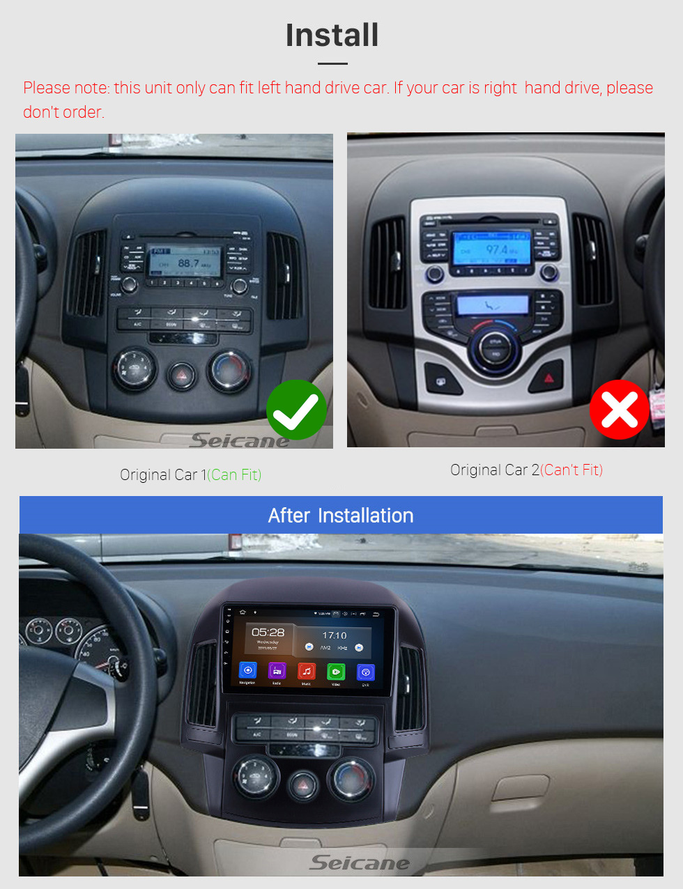 Seicane Android 12.0 Für 2008 2009 2010 2011 Hyundai i30 LHD Manuelles Klimaanlagenradio 9-Zoll-GPS-Navigationssystem Bluetooth HD-Touchscreen Carplay-Unterstützung SWC