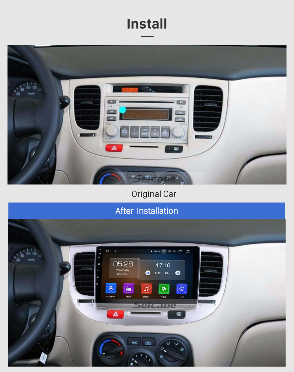 Seicane Android 11.0 for 2007 Kia Rio Radio 9 inch GPS Navigation System with HD Touchscreen Carplay Bluetooth support TPMS Rear camera