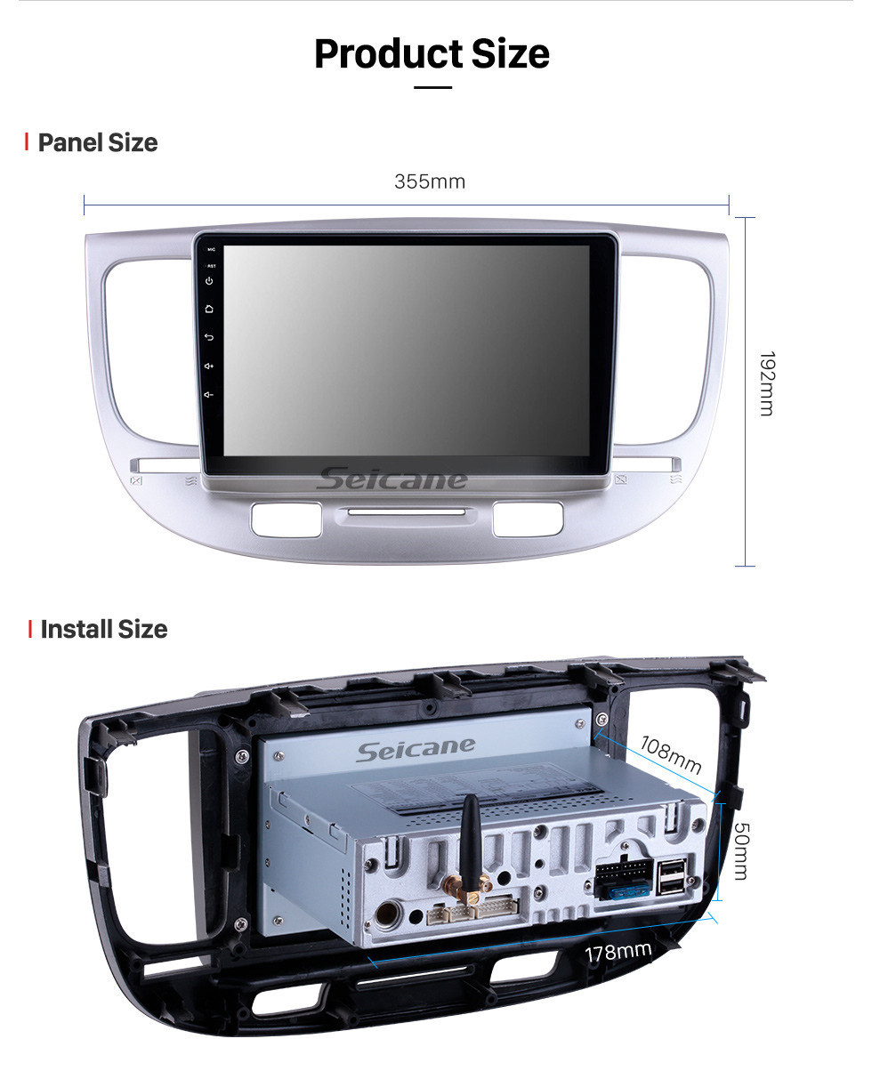 Seicane Android 11.0 para 2007 Kia Rio Radio Sistema de navegación GPS de 9 pulgadas con pantalla táctil HD Soporte Carplay Bluetooth TPMS Cámara trasera