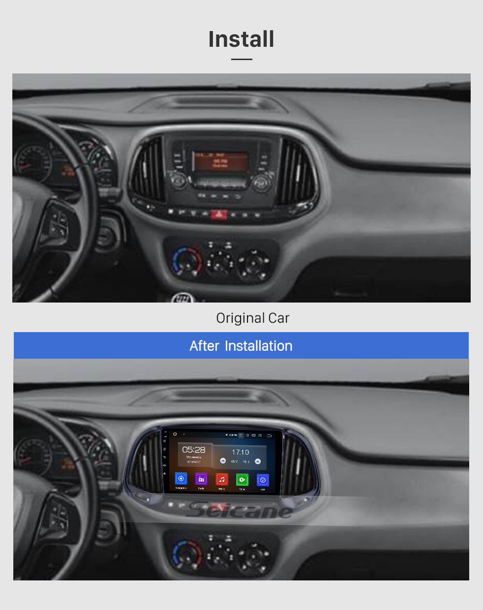 Seicane 9 pulgadas para 2015 2016 2017 2018 Fiat Dobe 10 Radio Android 11.0 Navegación GPS Bluetooth HD Pantalla táctil Carplay soporte TV digital