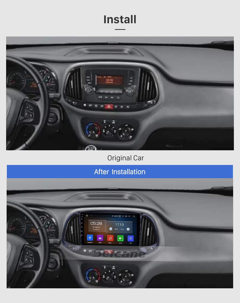 Seicane 9 polegadas Para 2015 2016 2017 2018 Fiat Dobe 10 Rádio Android 11.0 Navegação GPS Bluetooth HD Touchscreen Suporte para Carplay TV Digital