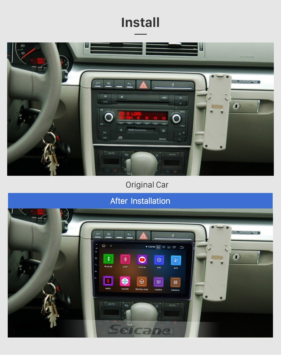 Seicane HD Touchscreen para 2002 2003 2004-2008 Audi A4 Radio Android 13.0 9 polegadas Navegação GPS Bluetooth WIFI Suporte Carplay DVR DAB +