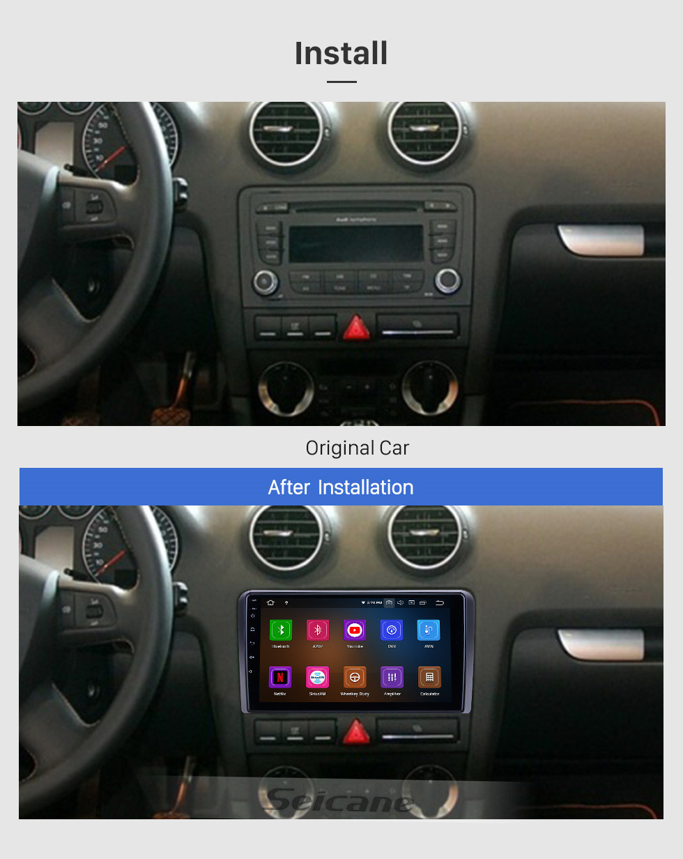 Seicane OEM 9-дюймовый Android 13.0 для 2008 2009 2010 2011 2012 Audi A3 Радио Bluetooth AUX HD Сенсорный экран GPS-навигатор Поддержка Carplay OBD2 TPMS