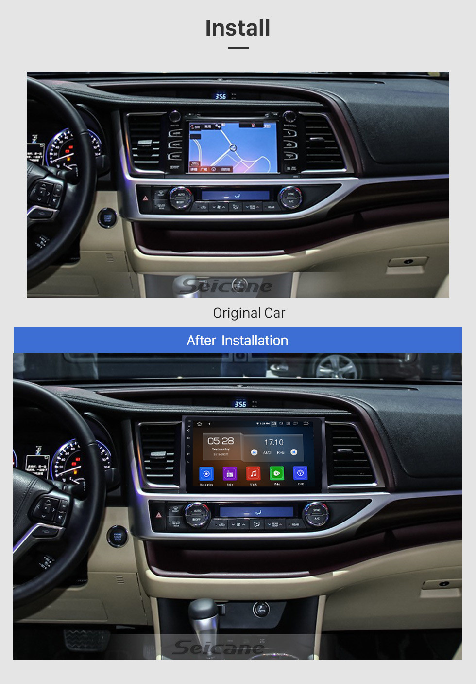 Seicane 10,1 Zoll 2015 Toyota Highlander Android 11.0 HD-Touchscreen-Radio GPS-Navigationssystem mit rückseitiger Kamera AUX USB 3G WiFi Bluetooth-Lenkrad-Steuerungsvideo Bluetooth TPMS DVR OBD II