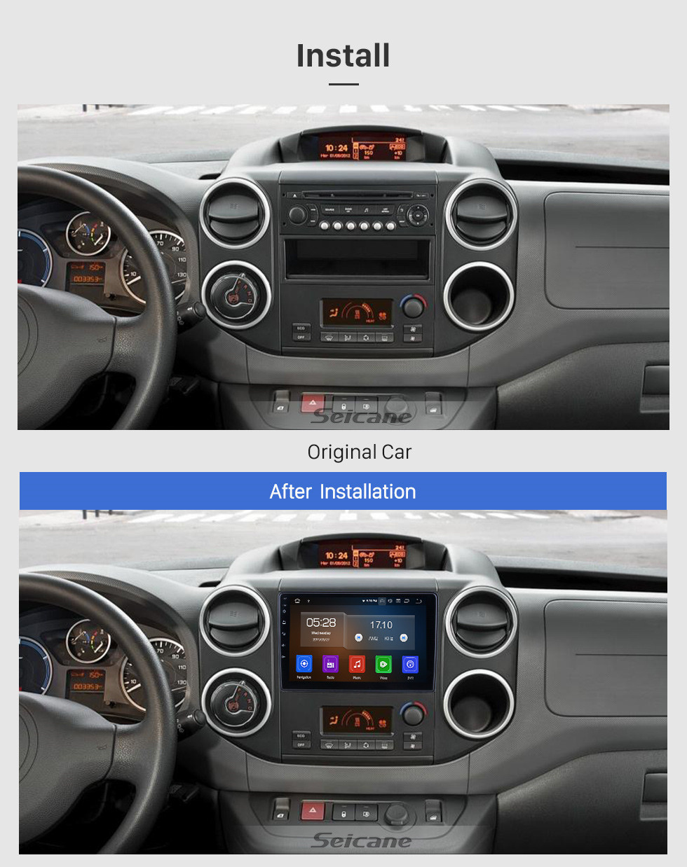 Seicane 9 pulgadas para 2015 2016 2017 2018 Citroen Beringo Radio Android 11.0 Navegación GPS Bluetooth HD Pantalla táctil Carplay compatible con TV digital