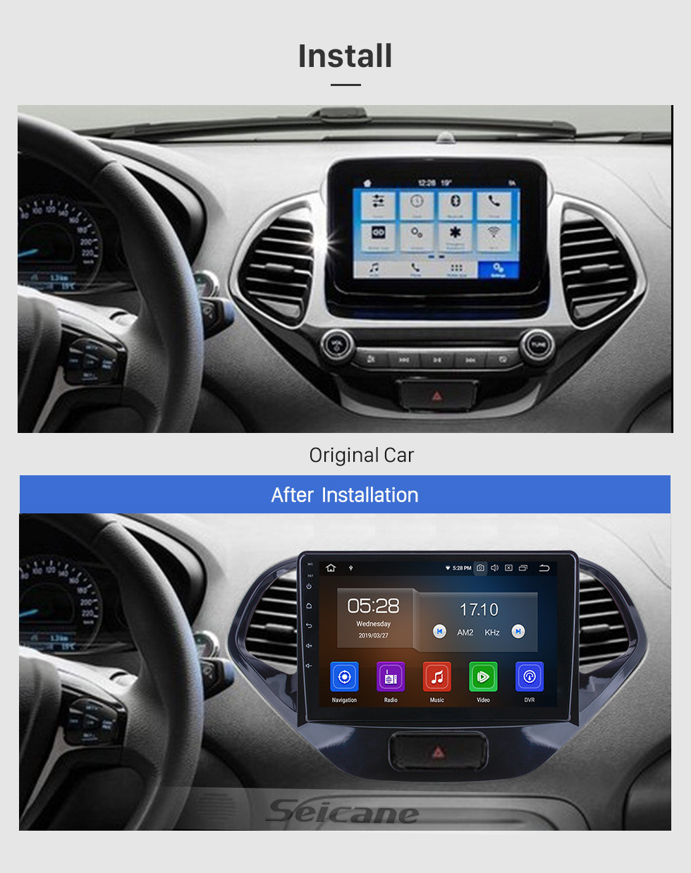 Seicane Pantalla táctil HD 2015 2016 2017 2018 Ford Figo Radio Android 11.0 Navegación GPS de 9 pulgadas Soporte Bluetooth AUX Carplay Cámara de respaldo