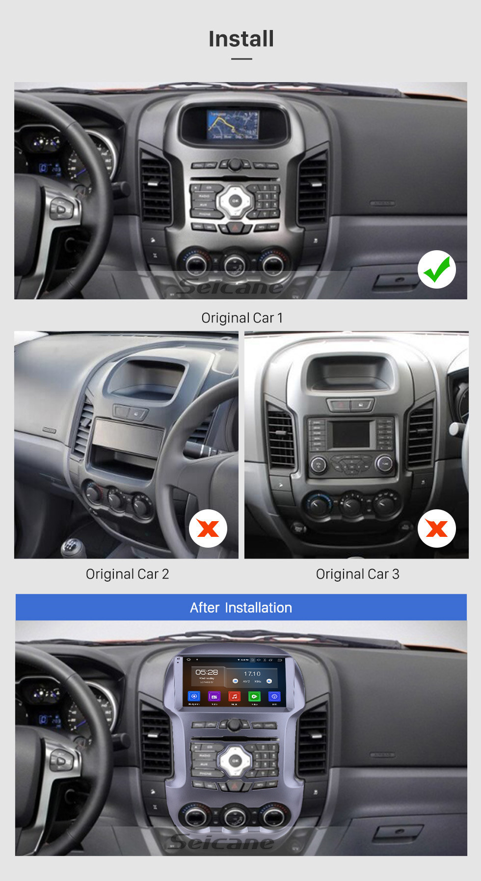 Seicane Pantalla táctil HD para Ford Ranger Radio 2011-2016 Android 11.0 9 pulgadas Navegación GPS Bluetooth WIFI Carplay compatible Cámara trasera
