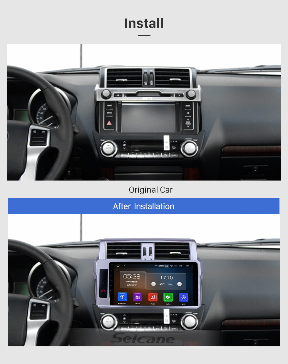 Seicane Android 12.0 Radio de navegación GPS de 10.1 pulgadas para 2014 Toyota Land Cruiser Prado con pantalla táctil HD Carplay Soporte Bluetooth TV digital