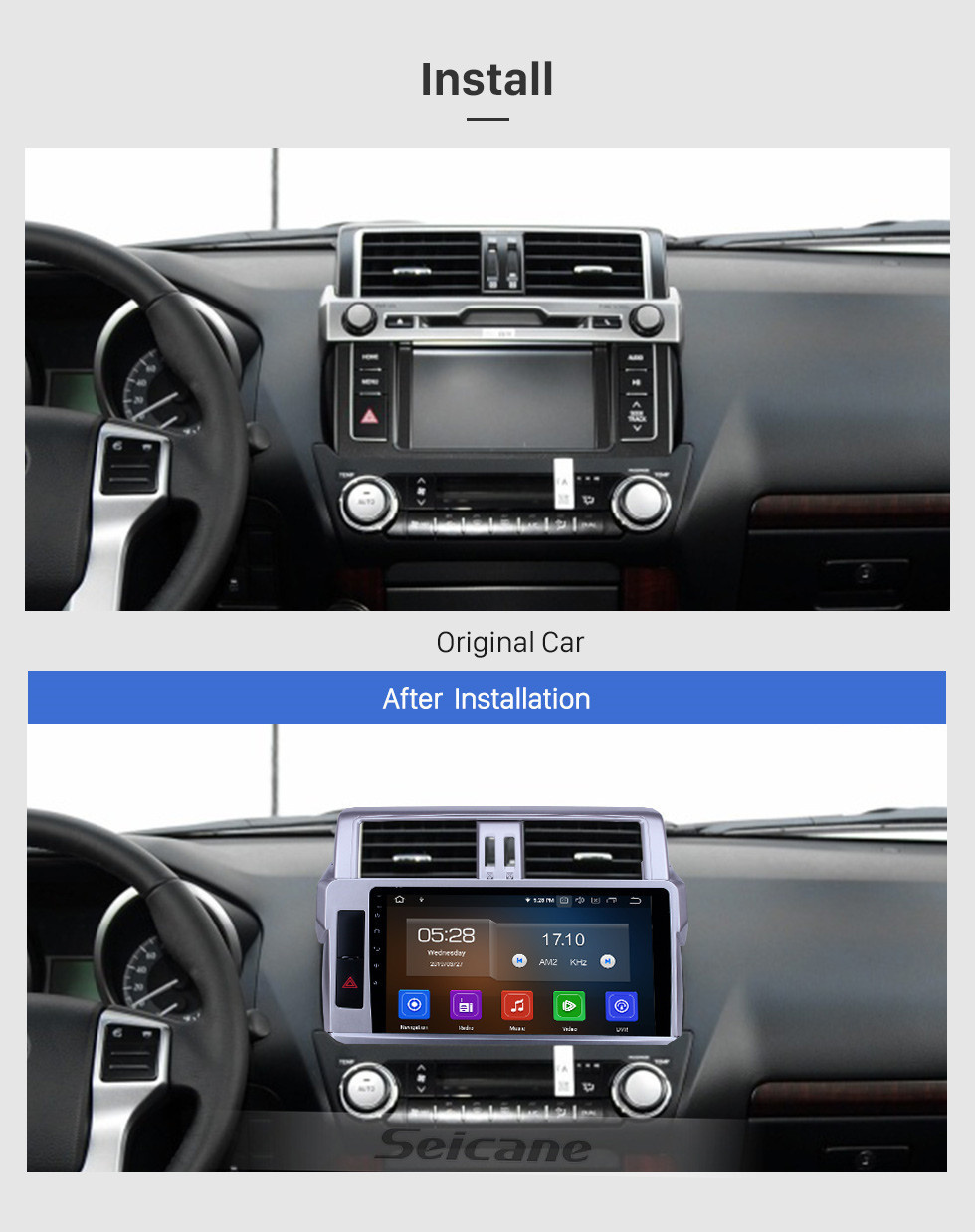 Seicane Android 12.0 Radio de navigation GPS 10,1 pouces pour Toyota Land Cruiser Prado 2014 avec écran tactile HD Prise en charge Bluetooth Carplay TV numérique