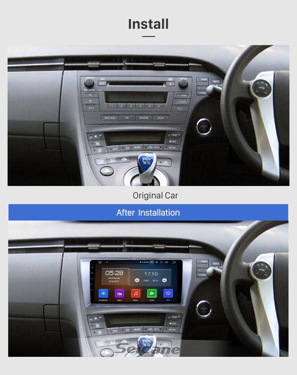 Seicane 2009-2013 Toyota Prius RHD Android 11.0 9 polegadas Navegação GPS Rádio Bluetooth HD Touchscreen USB Suporte de reprodução DVR DAB + OBD2 SWC