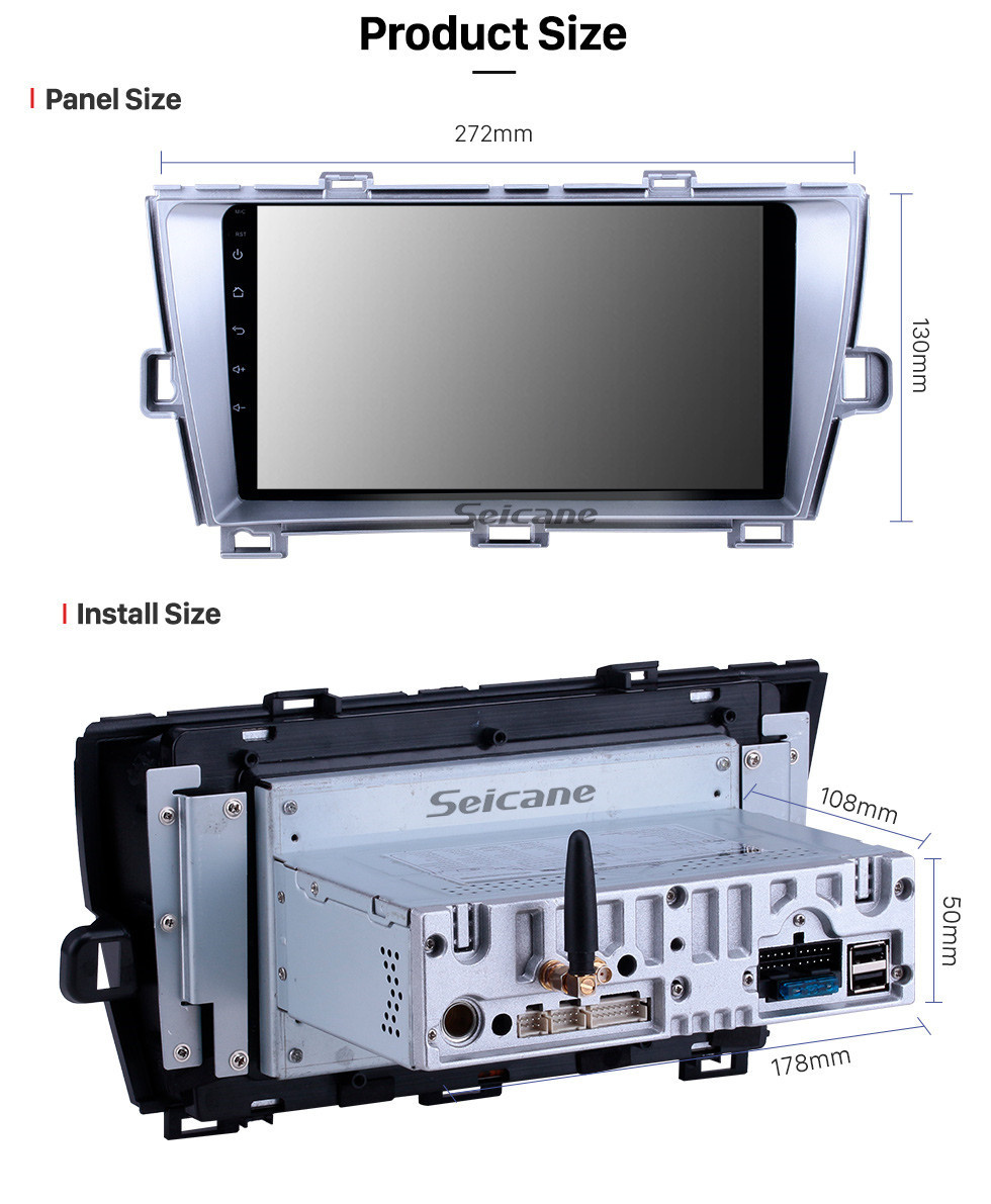 Seicane 2009-2013 Toyota Prius RHD Android 11.0 9 polegadas Navegação GPS Rádio Bluetooth HD Touchscreen USB Suporte de reprodução DVR DAB + OBD2 SWC