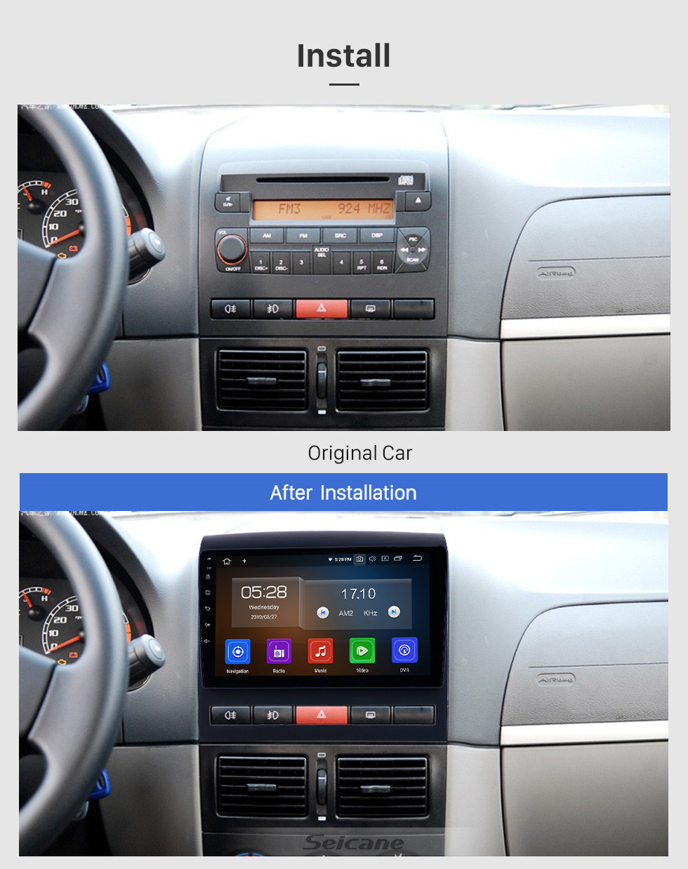 Seicane 2009 Fiat Perla Android 11.0 9-дюймовый GPS-навигация Радио Bluetooth HD Сенсорный экран USB Поддержка Carplay DVR DAB + OBD2 SWC