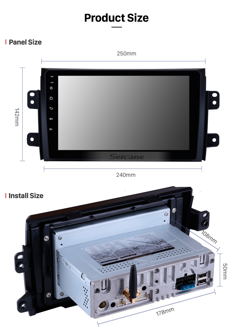 Seicane 9 pulgadas Android 11.0 Radio Sistema de navegación GPS para 2007-2015 Suzuki SX4 con Bluetooth Mirror link HD 1024 * 600 pantalla táctil Reproductor de DVD OBD2 DVR Cámara de visión trasera TV 4G WIFI Control del volante 1080P Video USB