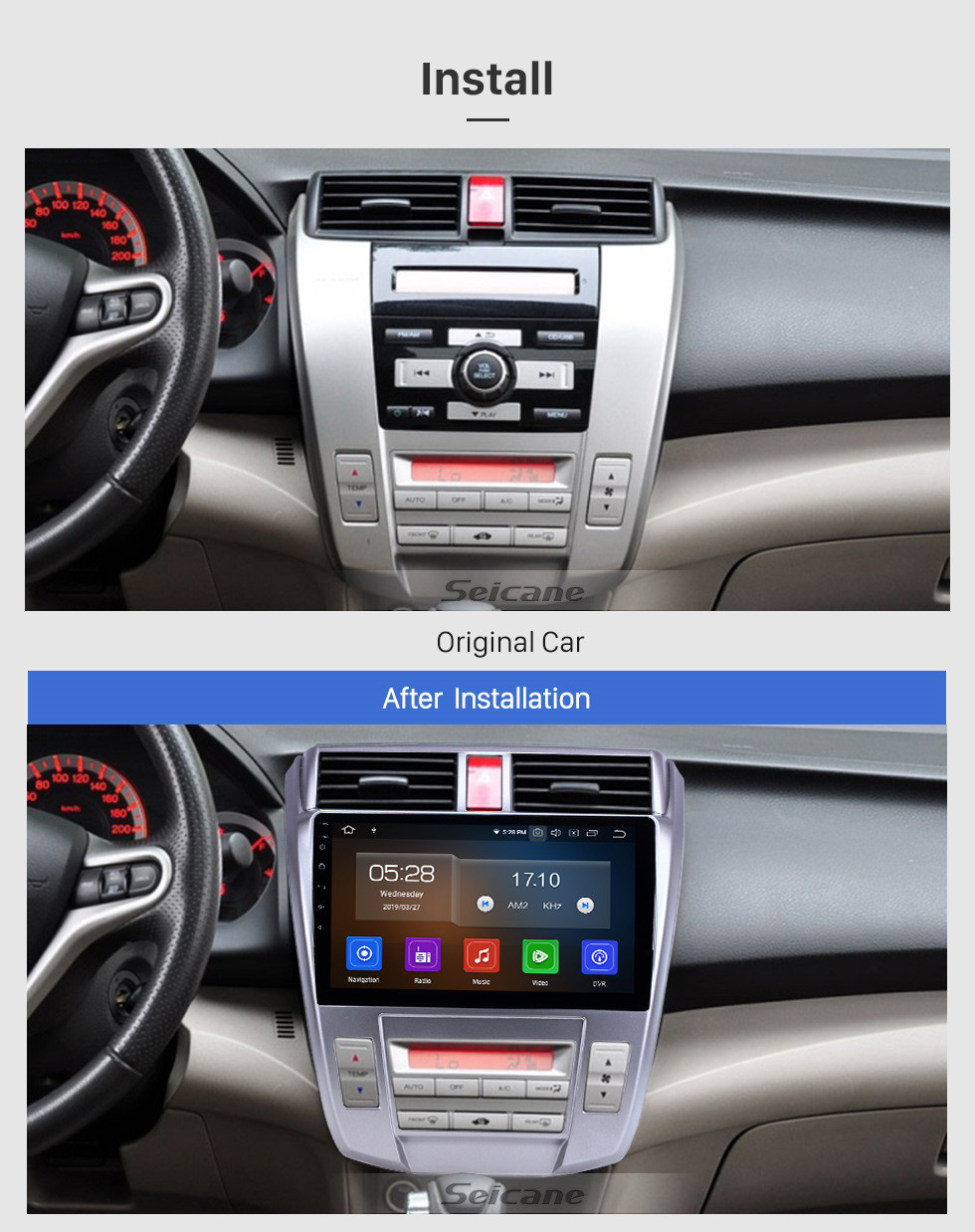 Seicane 2008-2013 Honda City Auto A/C Android 11.0 10.1 inch GPS Navigation Radio Bluetooth HD Touchscreen USB Carplay support DVR SWC