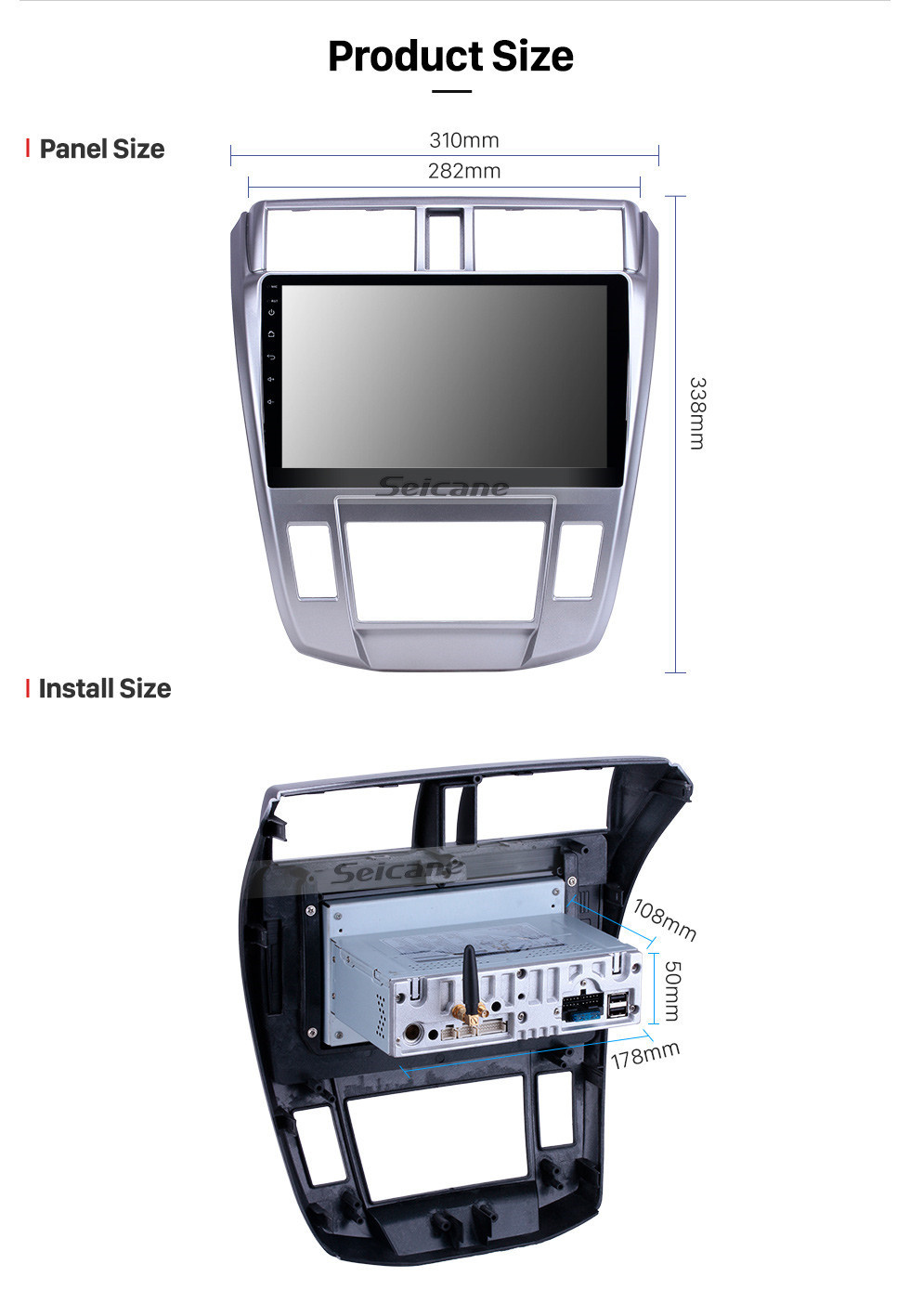 Seicane 2008-2013 Honda City Auto A / C Android 11.0 10.1 polegadas Navegação GPS Rádio Bluetooth HD Touchscreen USB Suporte de reprodução DVR SWC