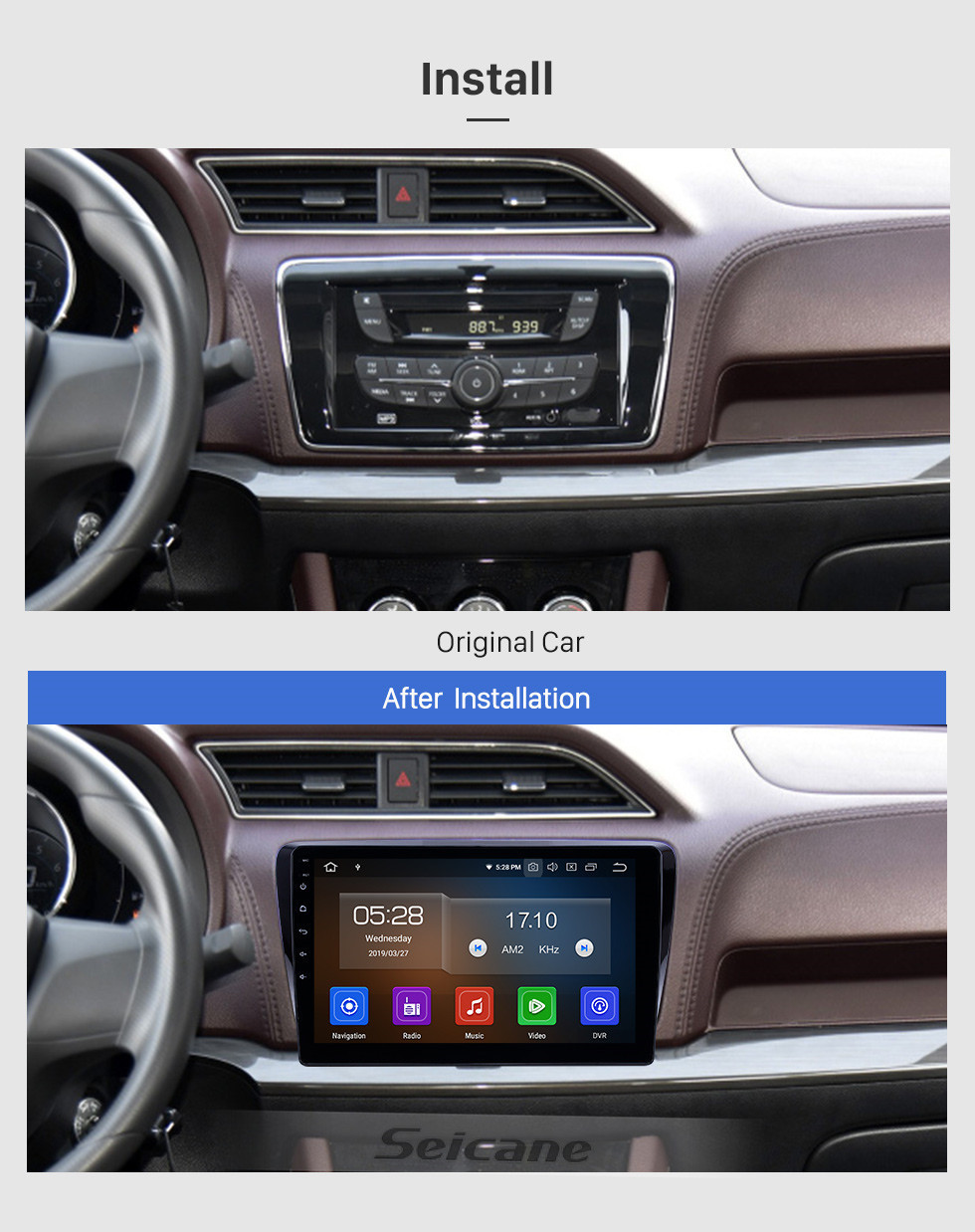Seicane 10,1 pouces Android 11.0 Radio de navigation GPS pour 2017-2019 Venucia M50V avec support tactile Carplay Bluetooth HD support OBD2