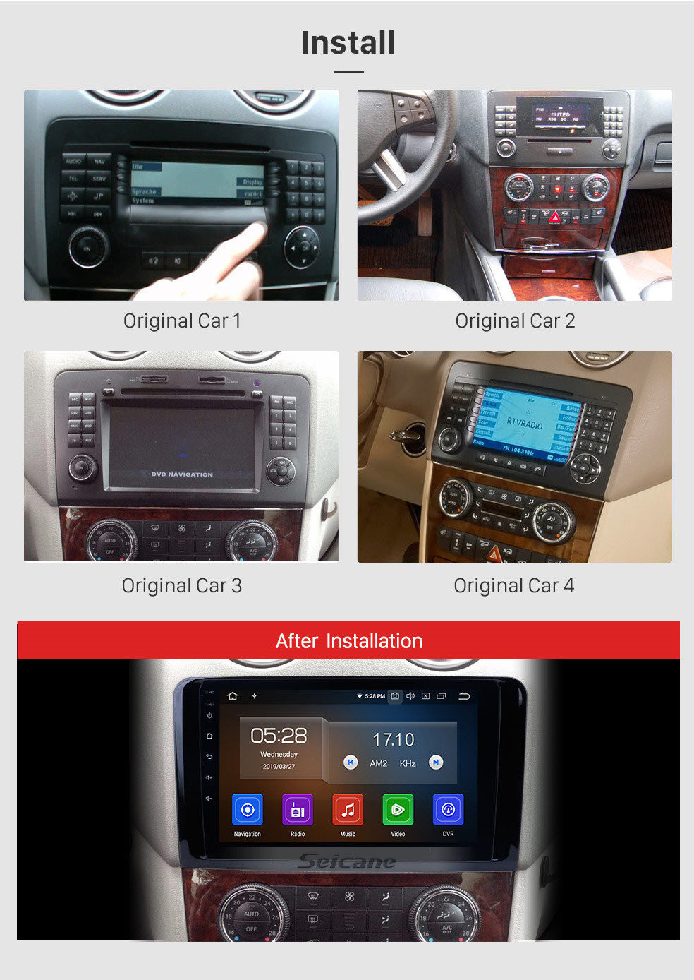 Seicane 2005-2012 Mercedes Benz ML-Klasse W164 ML280 ML300 ML320 ML350 ML420 ML450 ML500 ML550 ML63 Radioentfernung mit Android 13.0 GPS-Navigation Stereo 1024 * 600 Kapazitiver Multi-Touch-Bildschirm DVD-Spiegelverbindung OBD2 Bluetooth 4G WiFi