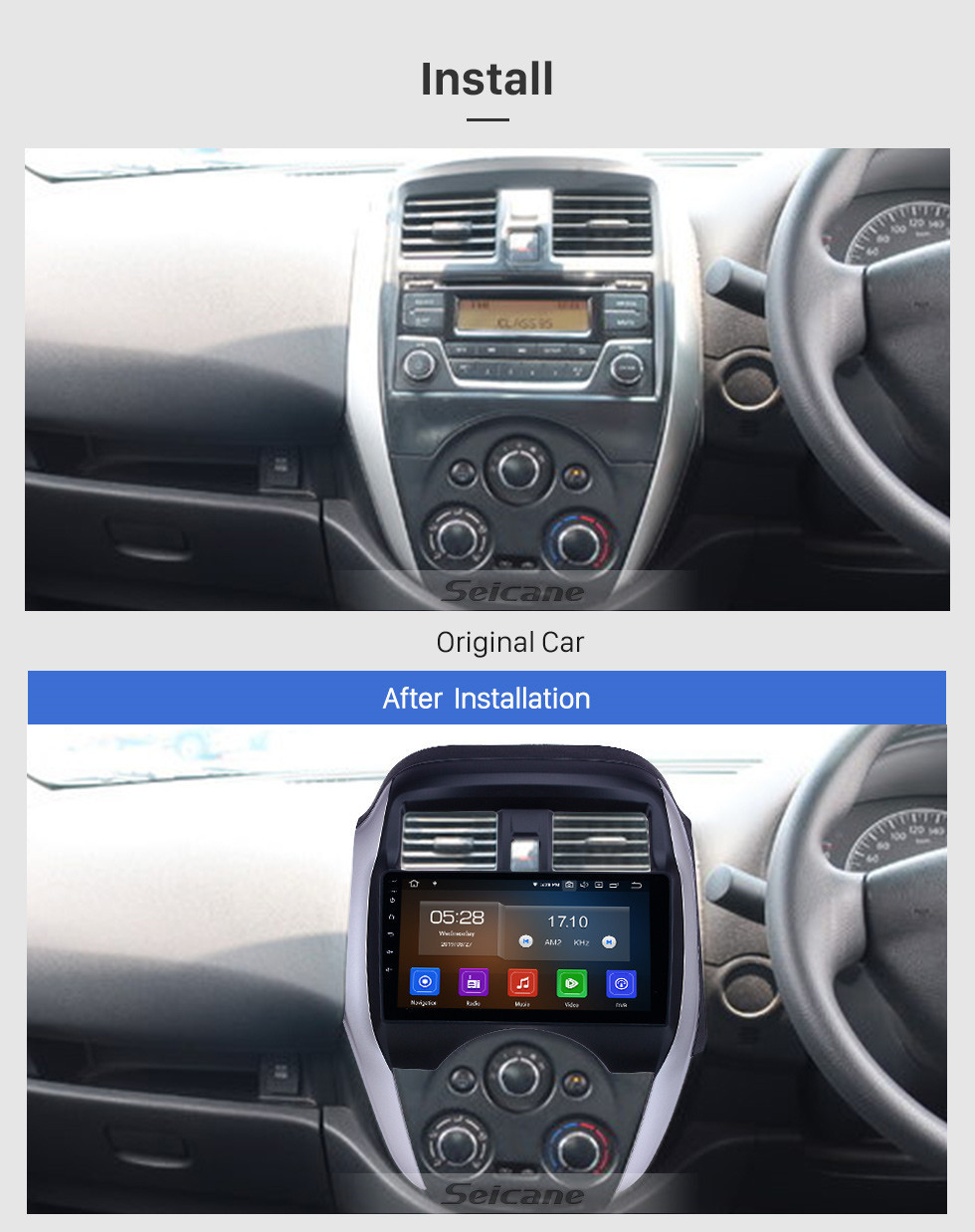Seicane HD Touchscreen 2014-2018 Nissan Sunny/Almera RHD Android 11.0 9 inch GPS Navigation Radio Bluetooth Carplay support DAB+ OBD2