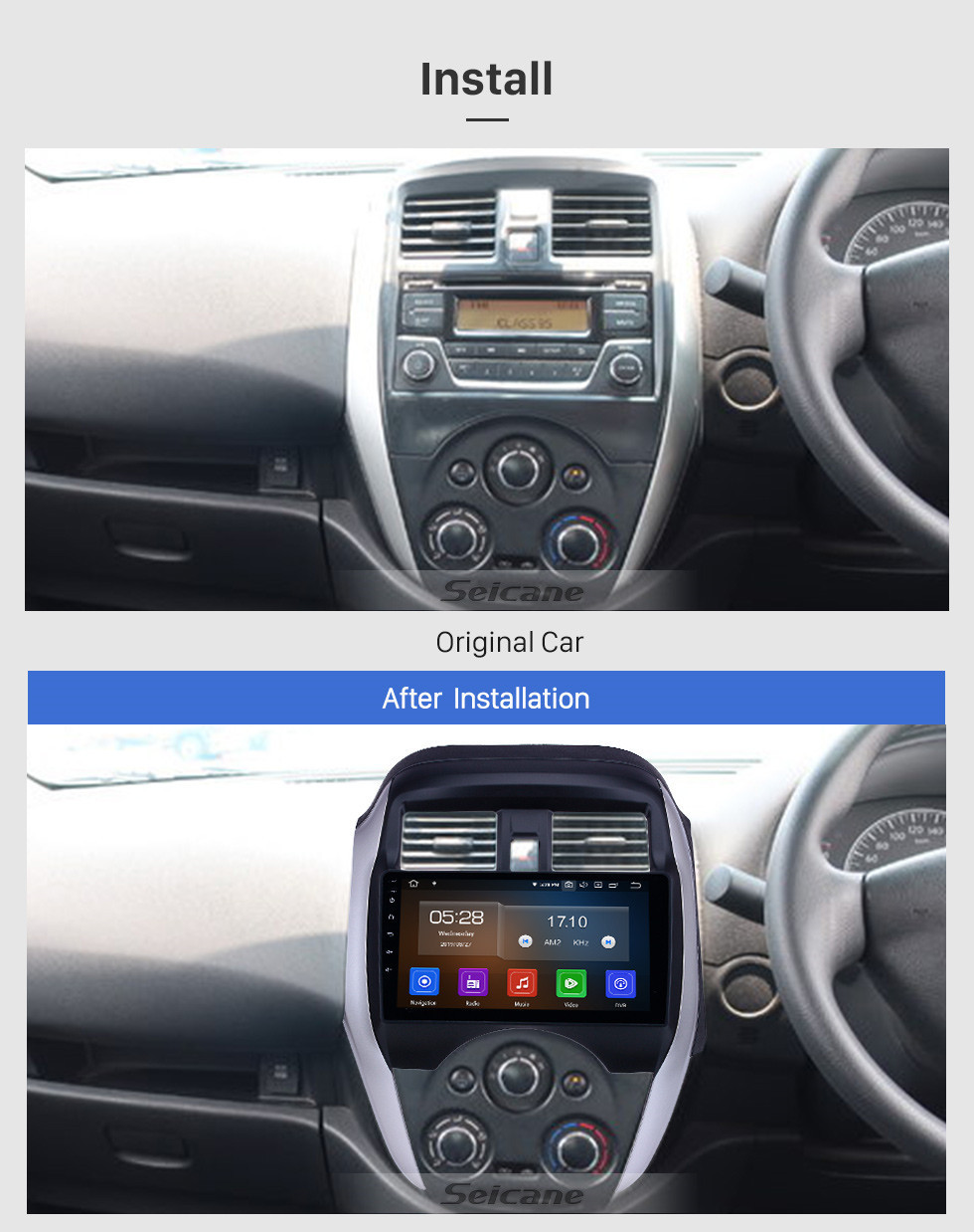 Seicane HD Touchscreen 2014-2018 Nissan Sunny / Almera RHD Android 11.0 9 Zoll GPS Navigationsradio Bluetooth Carplay Unterstützung DAB + OBD2