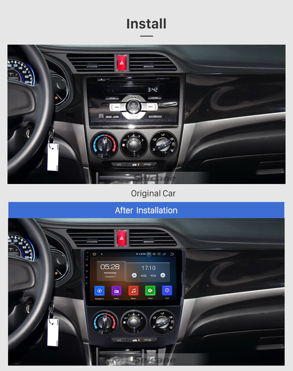 Seicane Radio de navegación GPS Android 11.0 de 10.1 pulgadas para 2013-2019 Honda Crider Manual A / C con pantalla táctil HD Carplay Bluetooth soporte 1080P