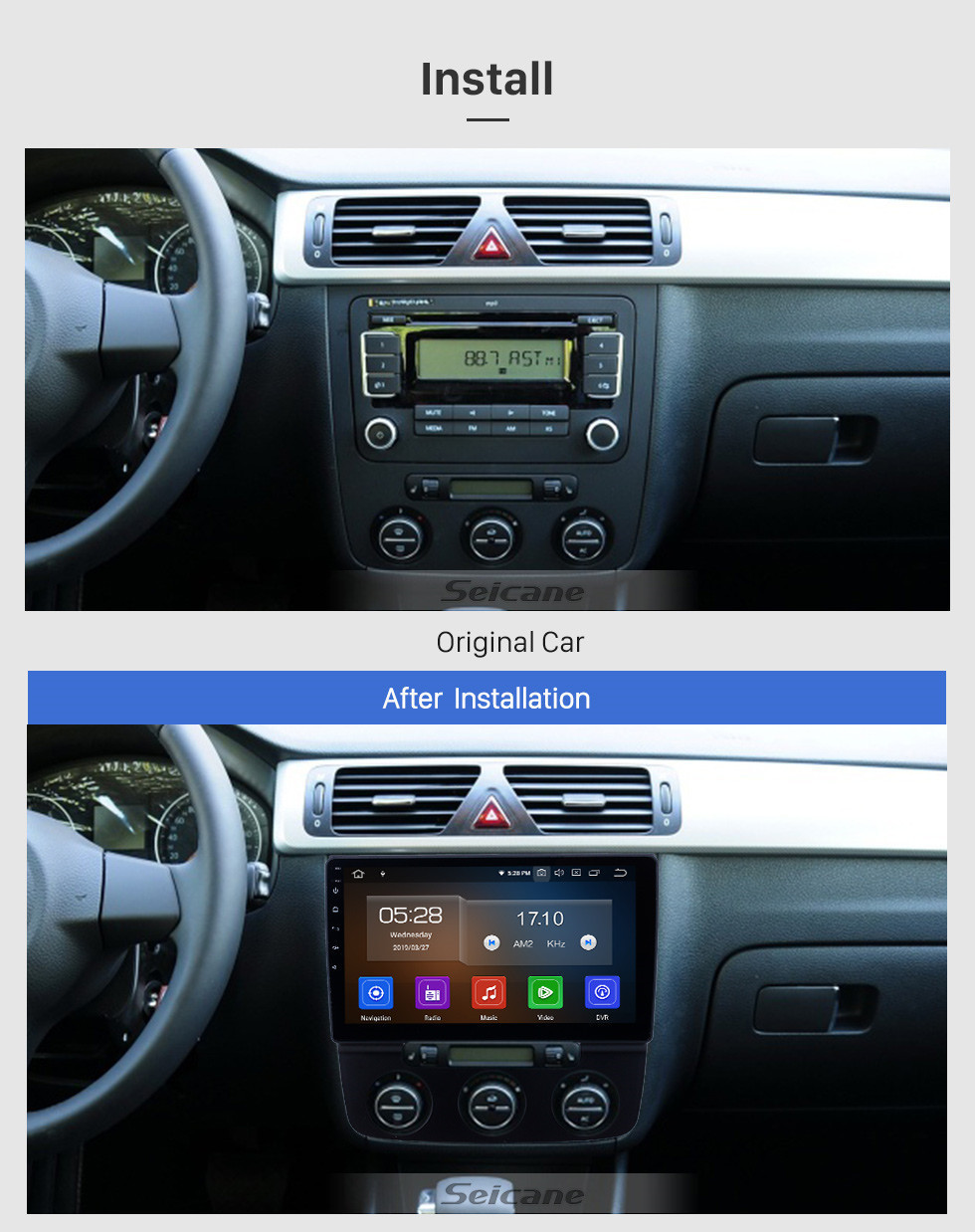 Seicane Radio de navegación GPS Android 11.0 de 10.1 pulgadas para 2006-2010 VW Volkswagen Bora Manual A / C con pantalla táctil HD Carplay Bluetooth soporte 1080P