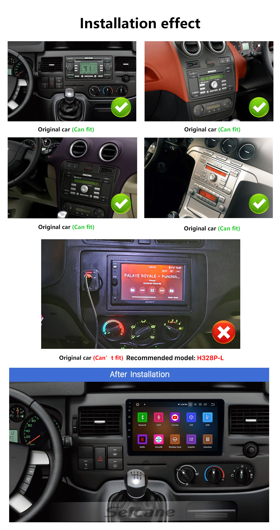 Seicane Android 13.0 pour Ford Focus II C-Max S-Max Fusion Transit Galaxy 2006-2011 2.5D IPS 9 pouces Écran tactile Navigation GPS Radio Bluetooth Carplay support Caméra arrière DAB+ OBD2