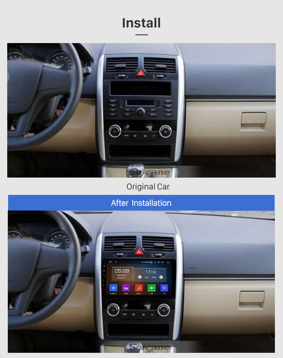 Seicane 9 pouces Android 11.0 Radio pour 2016-2017 Baic E Série E130 E150 / EV Série EV160 EV200 / Senova D20 Bluetooth HD Écran tactile Navigation GPS soutien Carplay 1080P