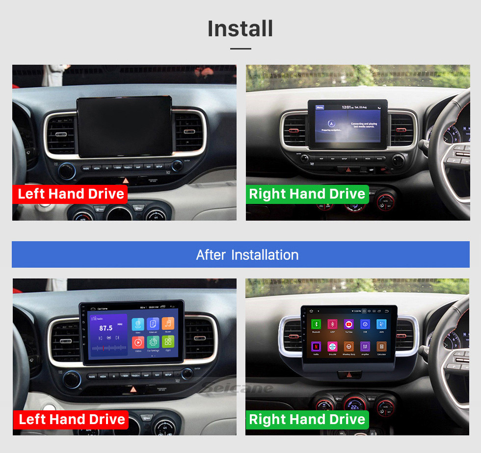 Seicane 10,1 pouces Android 11.0 Radio de navigation GPS pour 2019 Hyundai Lieu RHD avec écran tactile HD Carplay AUX Bluetooth soutien 1080p