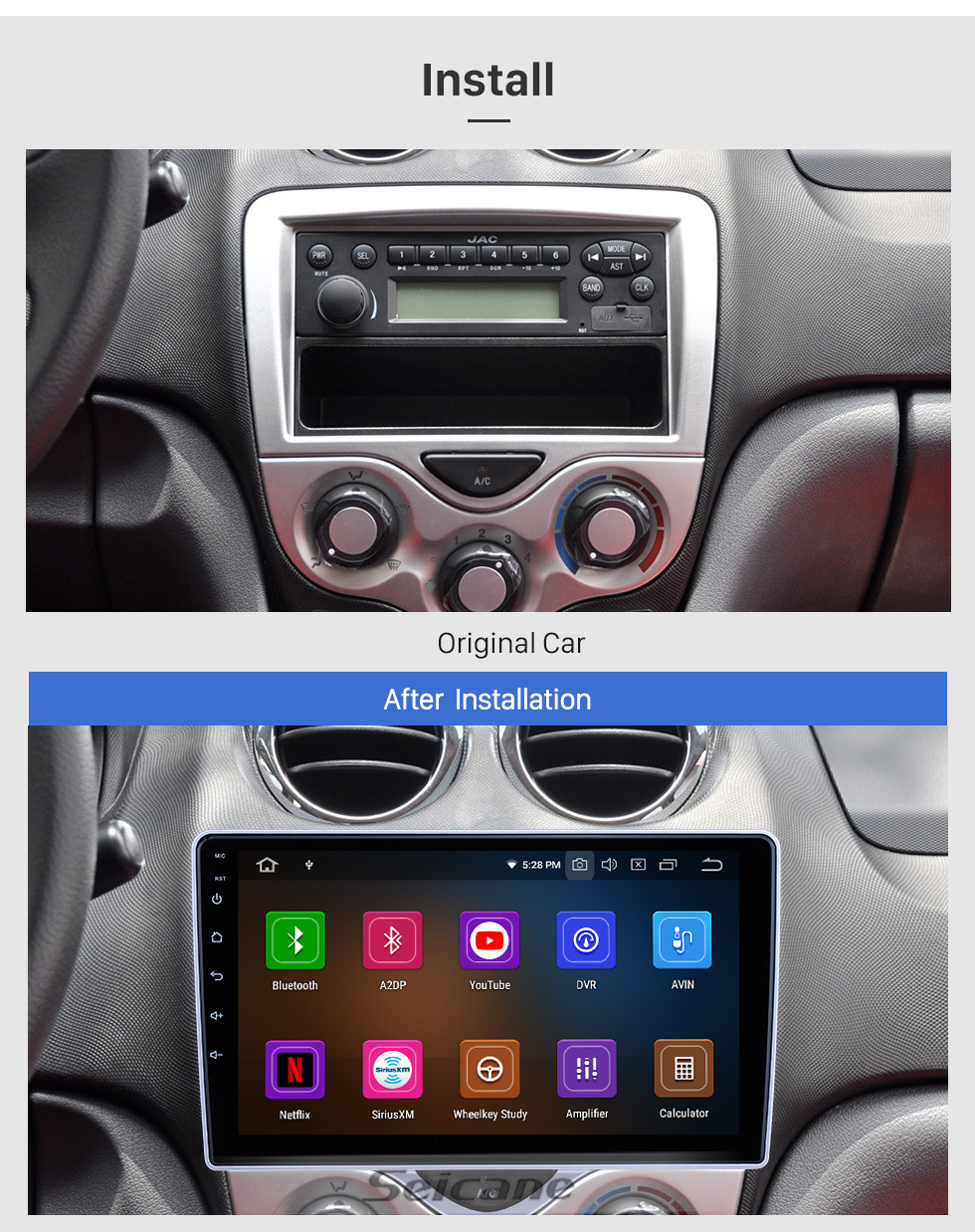 Seicane HD Touchscreen de 9 polegadas Android 11.0 para JAC Tongyue RS 2008-2012 Sistema de navegação GPS por rádio Bluetooth com suporte para câmera de backup