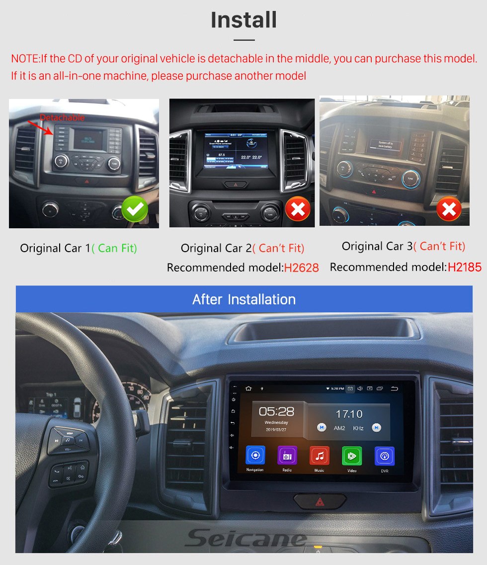 Seicane OEM 9 pouces Android 12.0 Radio pour 2018 Ford Ranger Bluetooth HD Écran Tactile GPS Navigation Musique AUX Carplay soutien TPMS