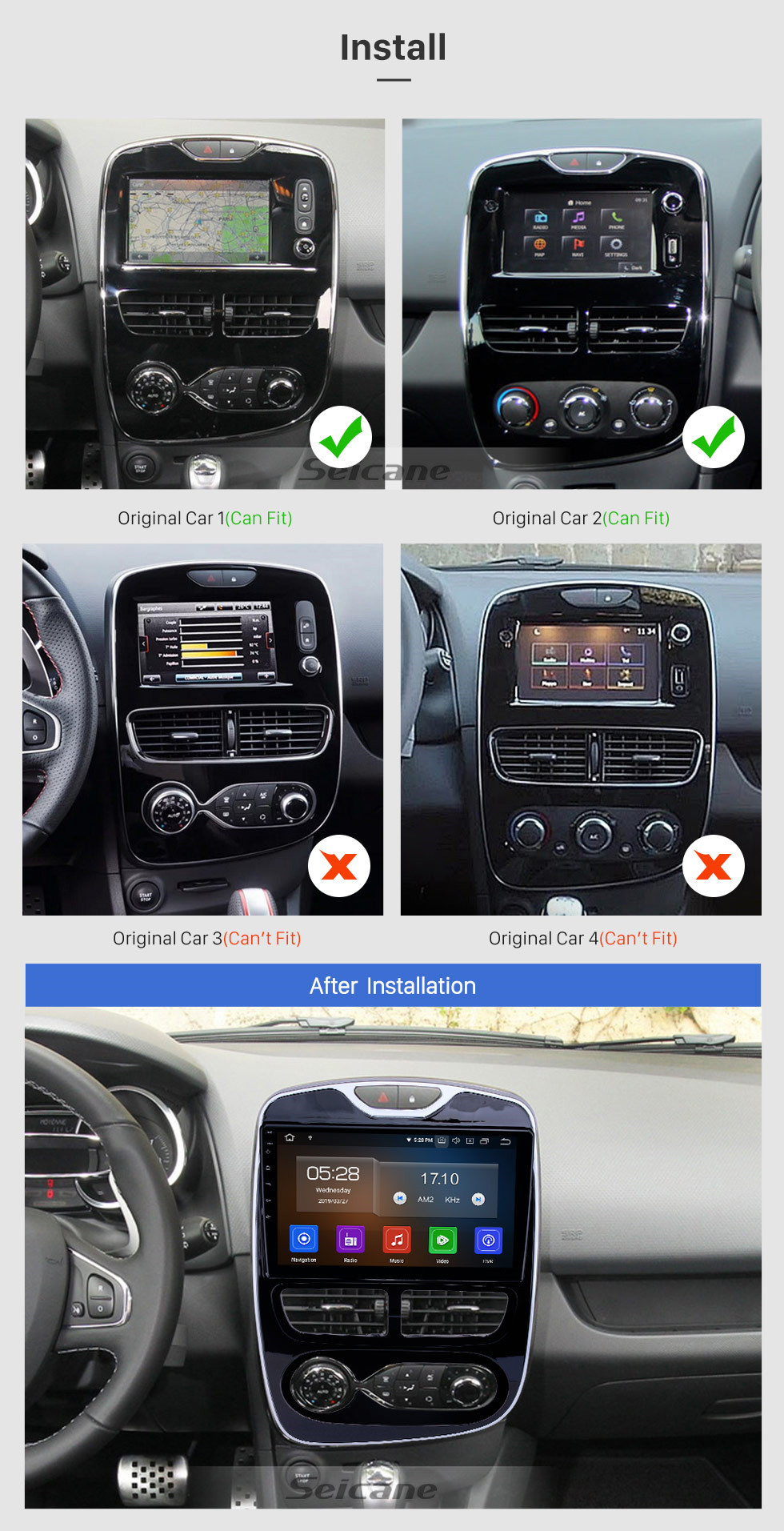 Seicane 10,1 pouces Android 11.0 Autoradio pour 2012-2016 Renault Clio Numérique / Analogique avec Bluetooth HD Écran tactile Navigation GPS Carplay Soutien DAB +