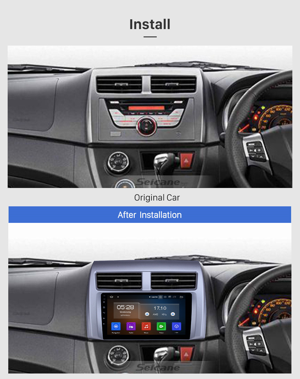 Seicane Écran tactile HD 2015-2017 Proton Myvi Android 11.0 9 pouces GPS Navigation Radio Bluetooth WIFI AUX USB Support Carplay DAB + DVR OBD2