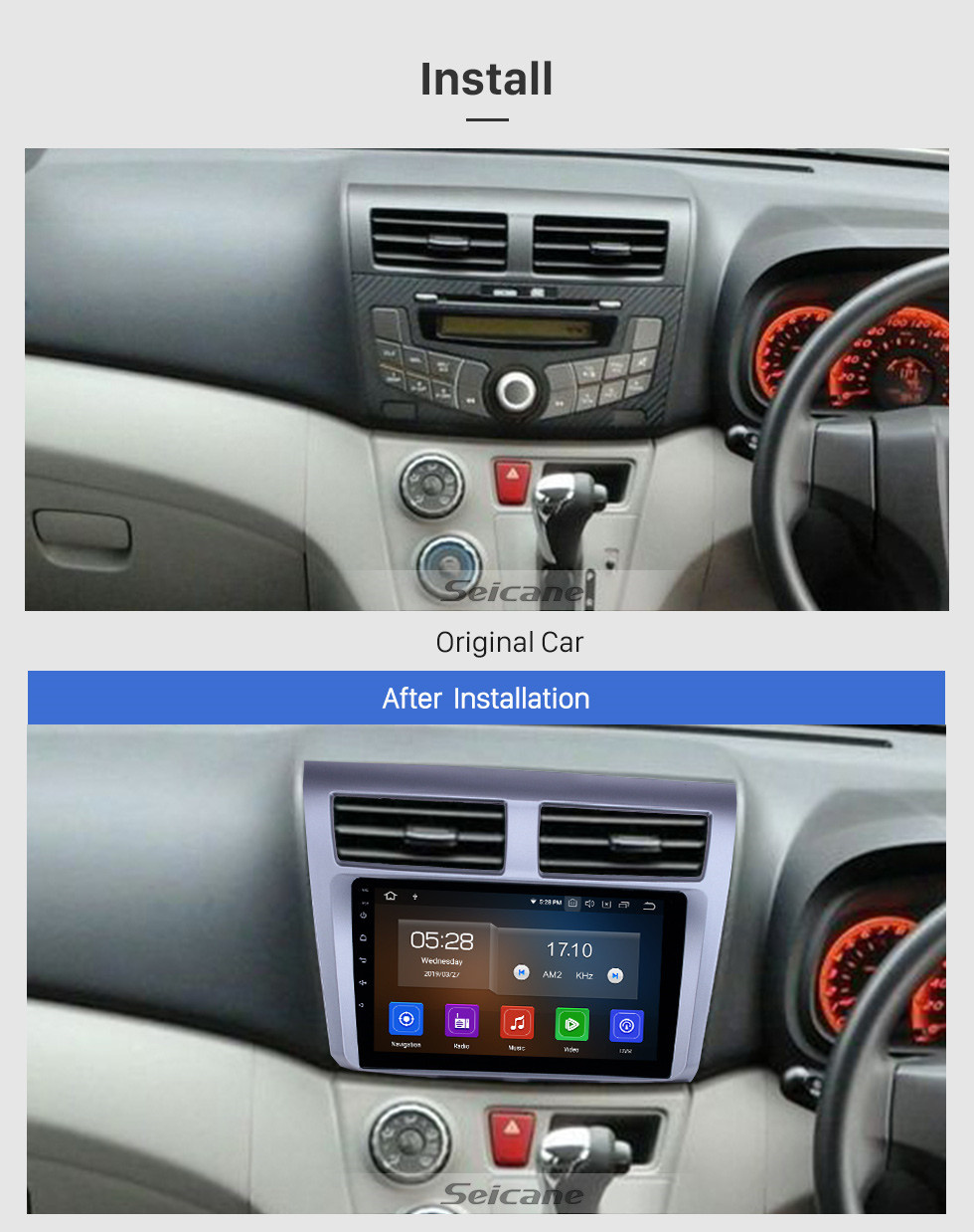 Seicane Android 11.0 Rádio de navegação GPS de 9 polegadas para 2012-2014 Proton Myvi com HD Touchscreen Carplay Suporte para espelho Bluetooth Link TV digital