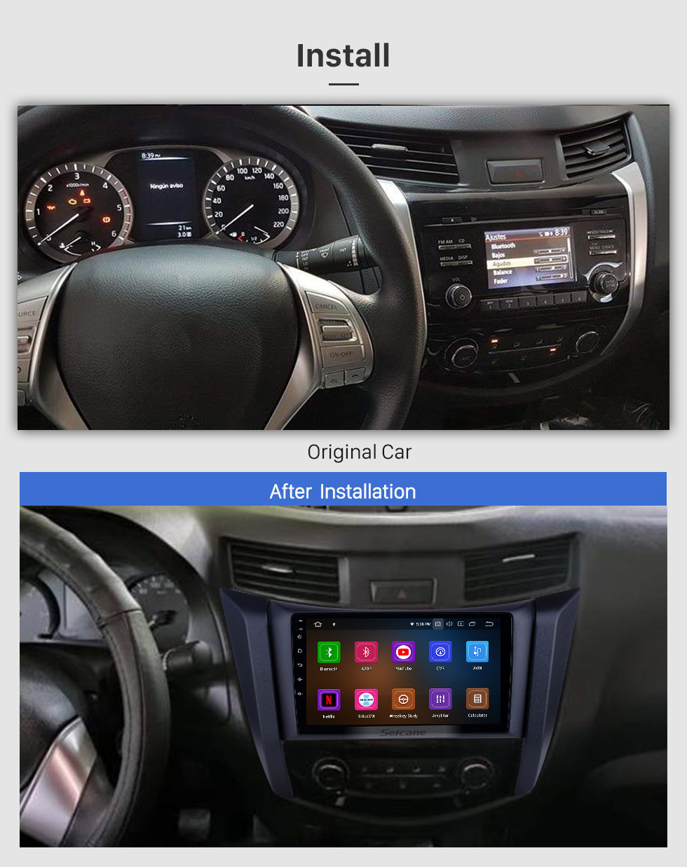 Seicane OEM 9 Zoll Android 11.0 Radio für 2017-2018 Nissan Navara / NP300 / Frontier Bluetooth HD Touchscreen GPS-Navigation Carplay Unterstützung TPMS