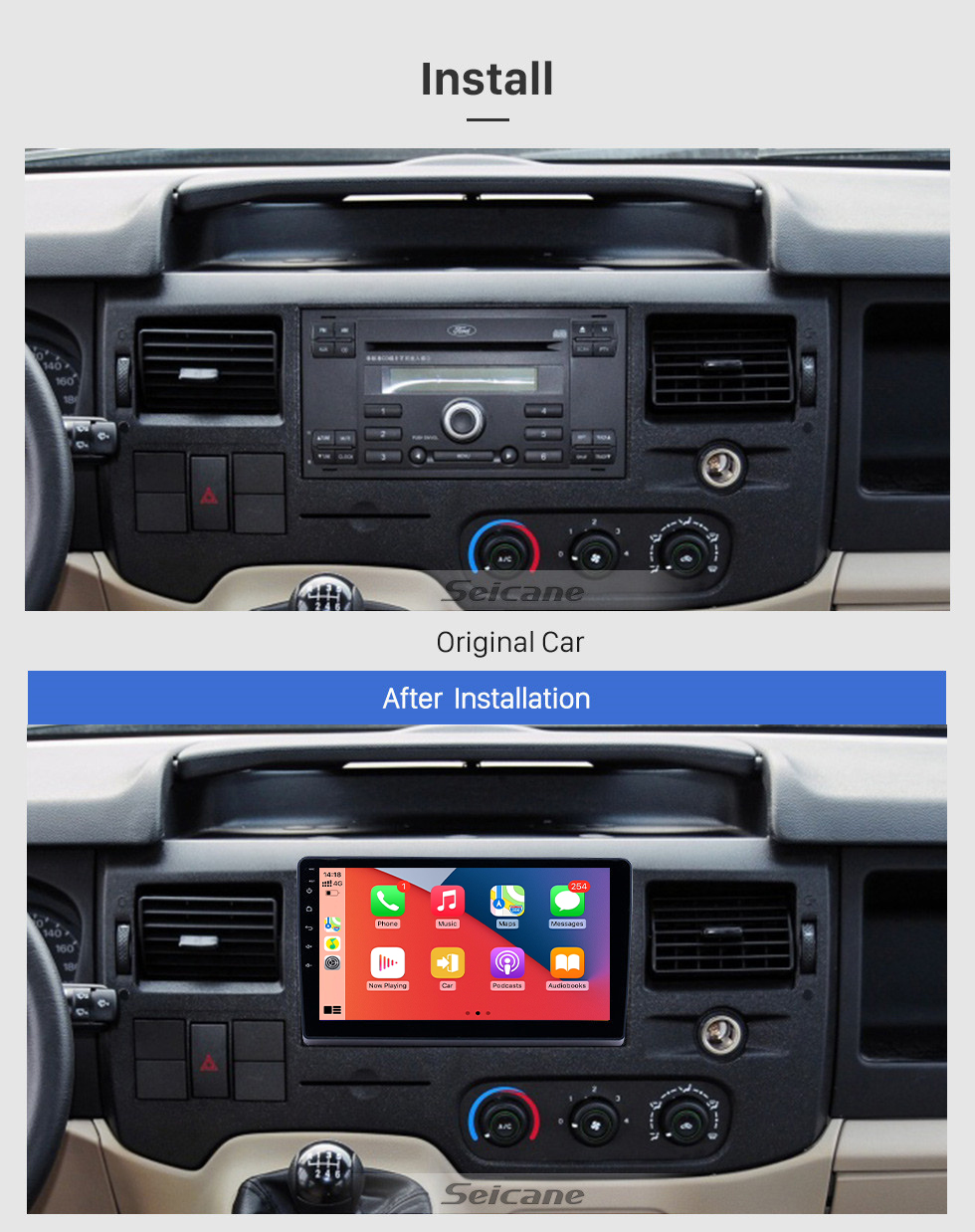 Seicane 10,1 pouces Android 13.0 Radio pour 2009-2019 Ford New Transit Bluetooth WIFI HD Écran tactile Navigation GPS Carplay Prise en charge USB TPMS DAB +