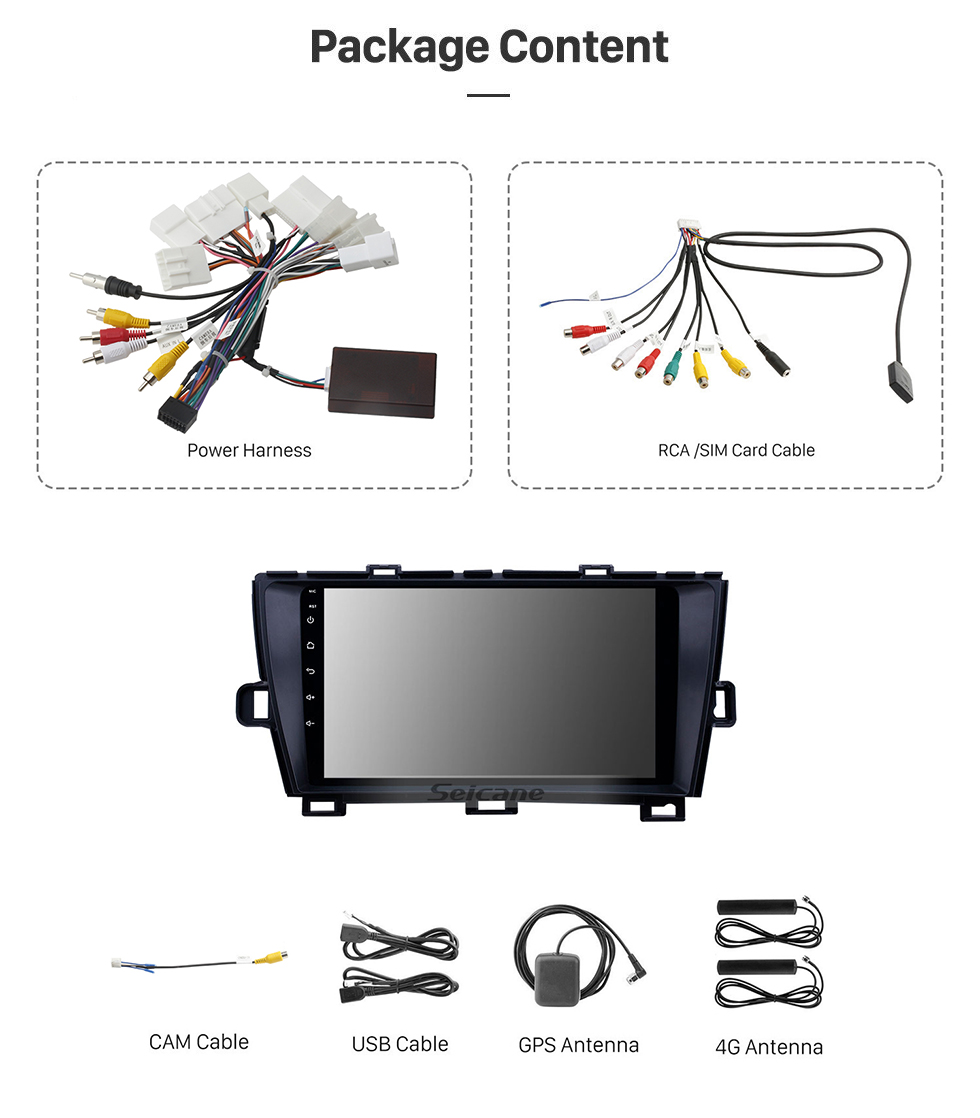 Seicane 2009-2013 Toyota Prius LHD Android 11.0 9 polegada Navegação GPS Rádio Bluetooth HD Touchscreen WIFI USB Carplay suporte DAB + TPMS