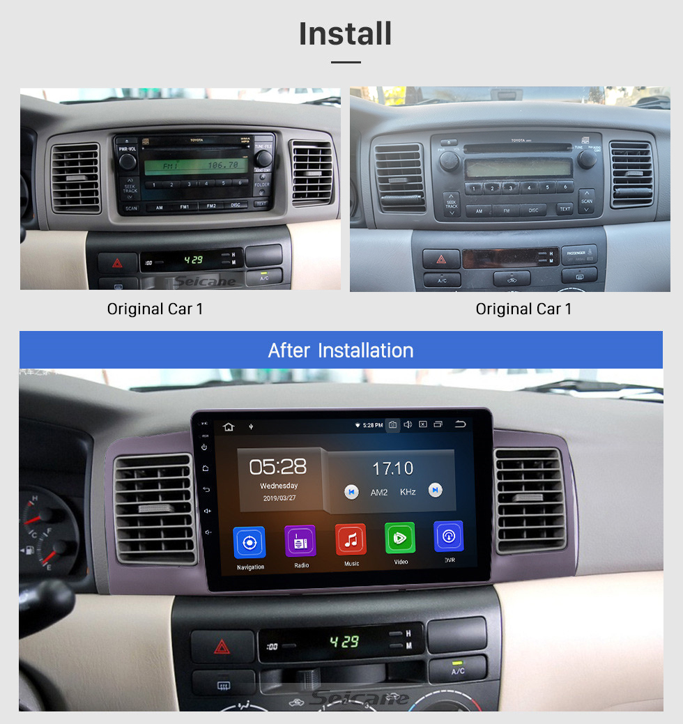 Seicane Android 11.0 9 pouces radio de navigation GPS pour Toyota Corolla 2006-2013 avec écran tactile HD Carplay USB Bluetooth support DVR Digital TV