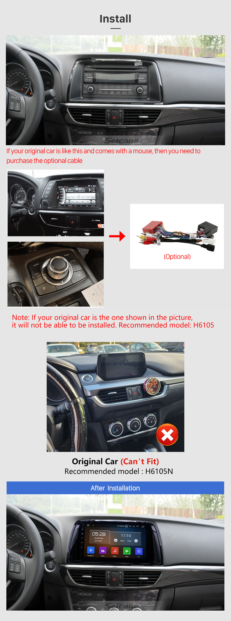 Seicane Radio de navegación GPS Android 12.0 de 9 pulgadas para Mazda Atenza 2014-2016 con pantalla táctil HD Carplay AUX Bluetooth soporte 1080P