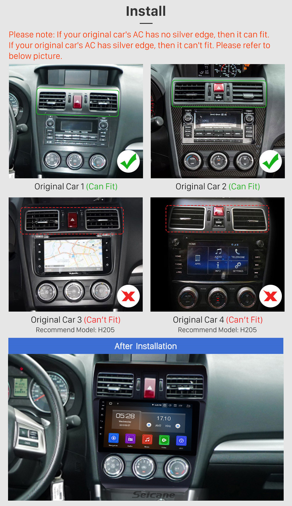 Seicane 9 pulgadas HD Android 11.0 Radio Pantalla táctil capacitiva para 2014 2015 2016 Subaru Forester Soporte 3G WiFi Bluetooth Sistema de navegación GPS TPMS DAB DVR OBD II AUX Monitor de reposacabezas Control Video Cámara trasera USB SD