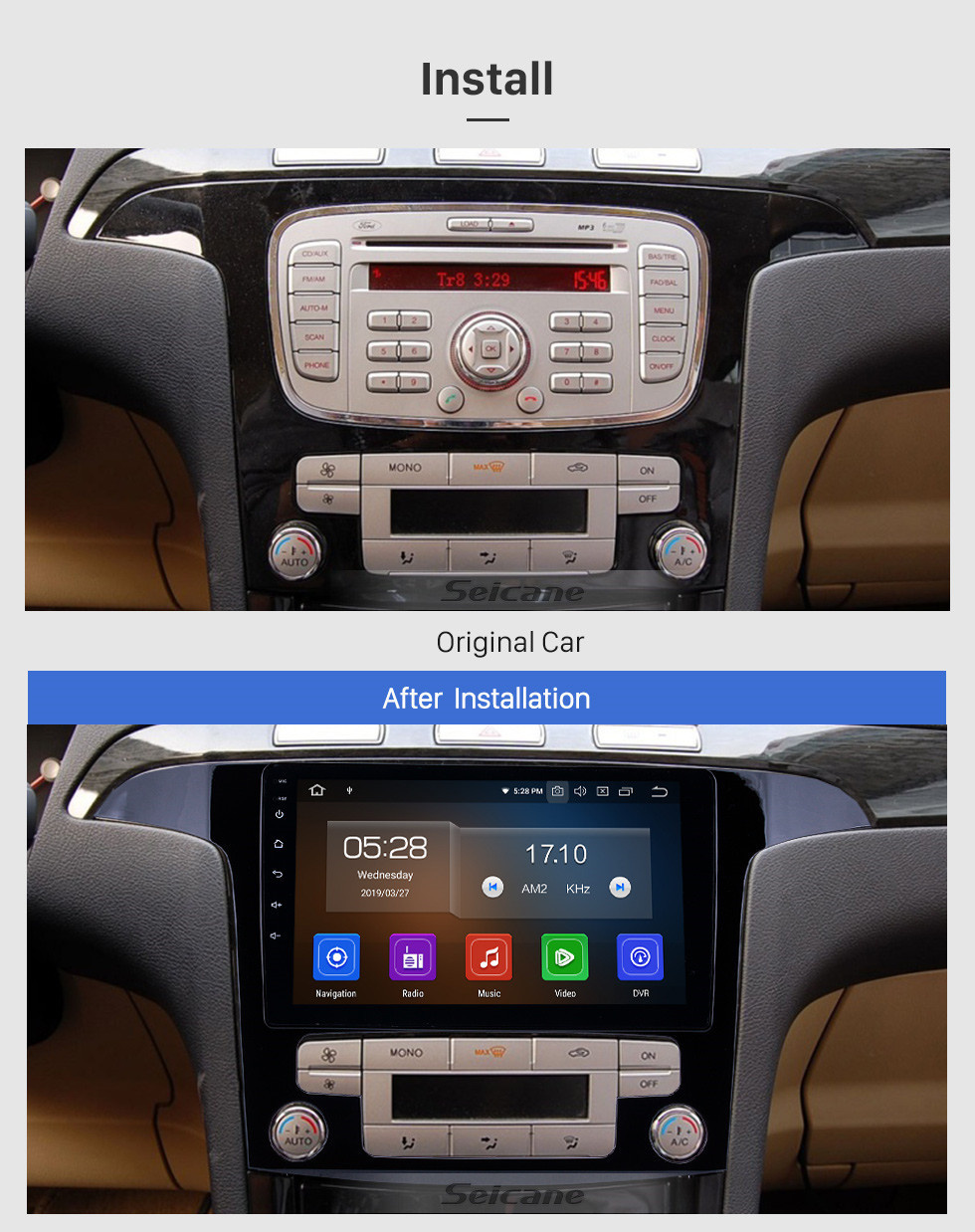 Seicane 2007-2008 Ford S-Max Auto A / C Android 11.0 9 pouces Radio de navigation GPS Bluetooth HD à écran tactile USB Carplay support TV numérique