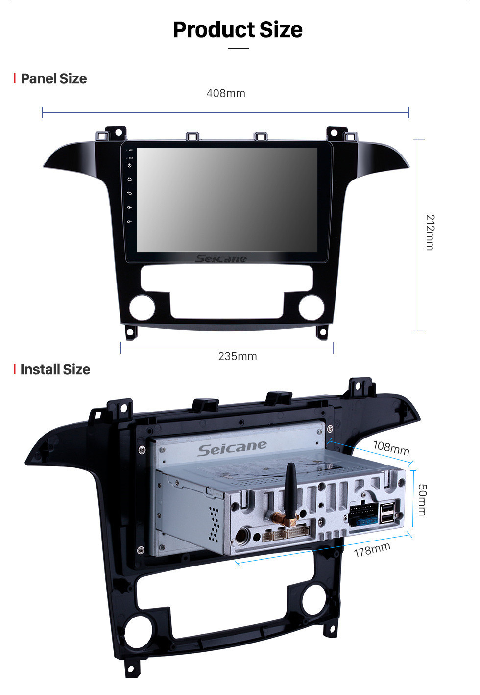 Seicane 2007-2008 Ford S-Max Auto A / C Android 11.0 9 polegadas Rádio de navegação GPS Bluetooth HD Touchscreen USB Suporte para carplay TV digital