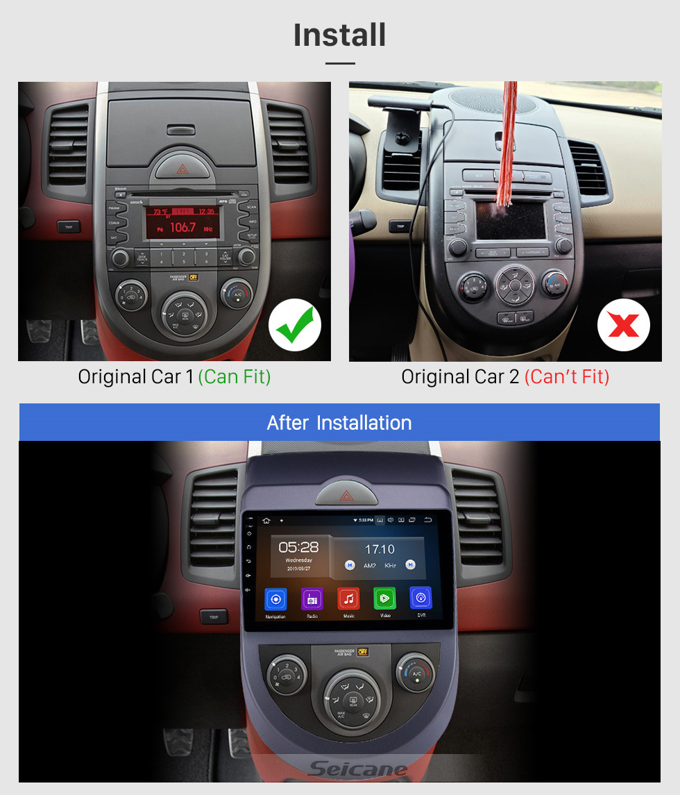 Seicane 2010-2013 Kia Soul Android 11.0 9 pulgadas GPS Navegación Radio Bluetooth HD Pantalla táctil WIFI USB Carplay compatible Cámara de respaldo