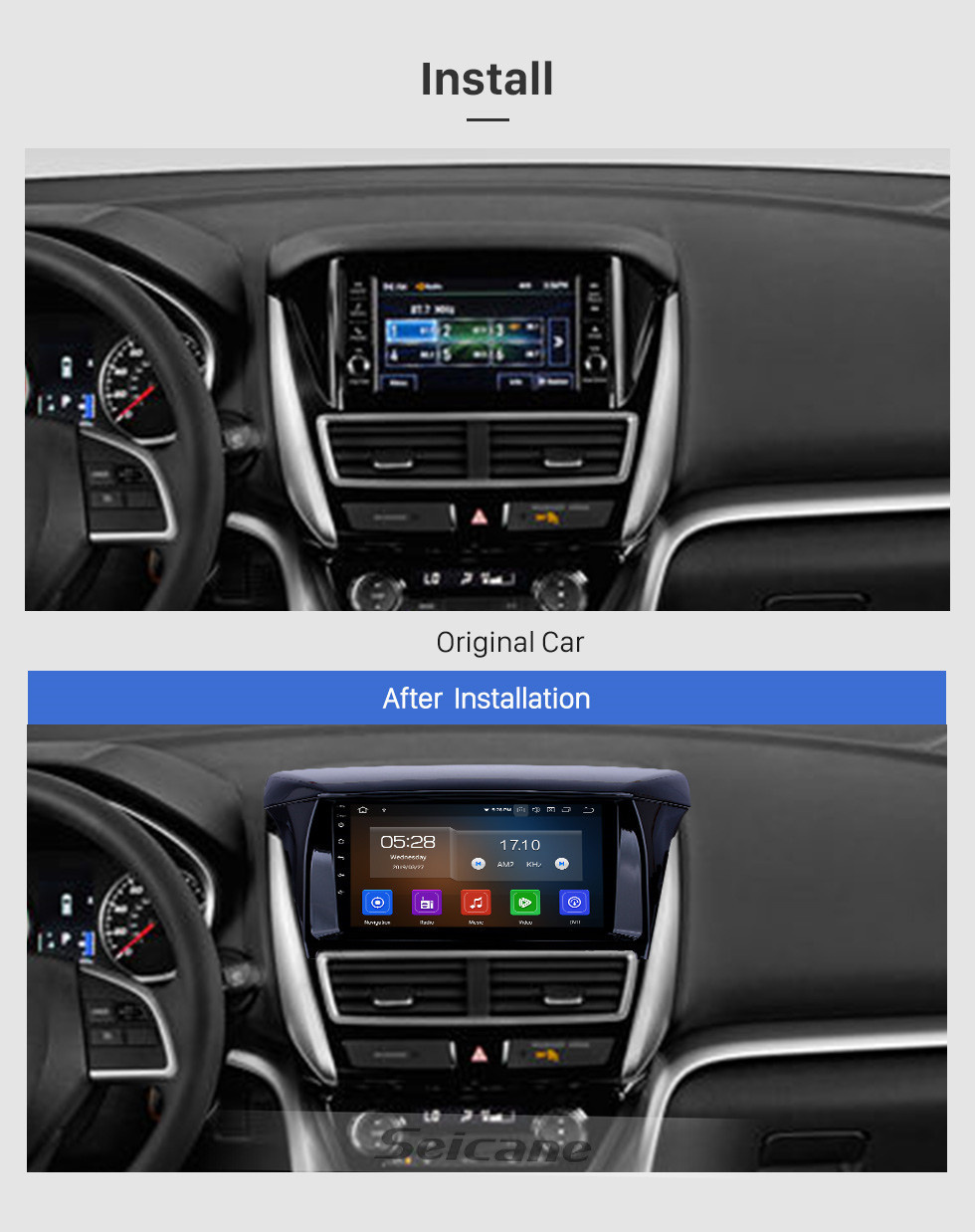 Seicane 2018 Mitsubishi Eclipse Android 11.0 Radio de navigation GPS 9 pouces avec Bluetooth HD à écran tactile USB prise en charge de Carplay TV numérique DAB +