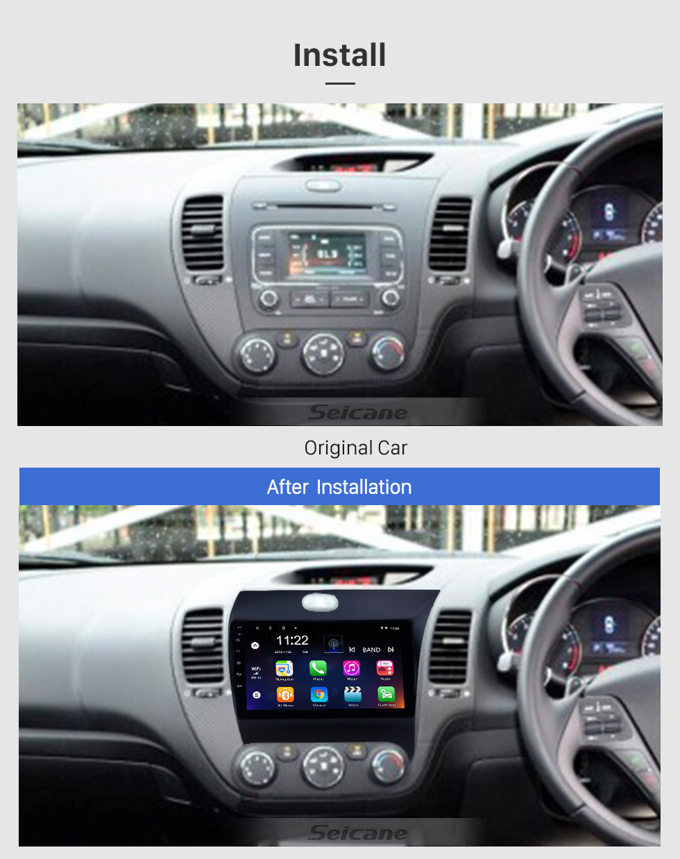 Seicane OEM 9 pulgadas Android 11.0 Radio para 2012-2016 Kia K3 RHD Bluetooth HD Pantalla táctil Navegación GPS Soporte de Carplay Cámara trasera