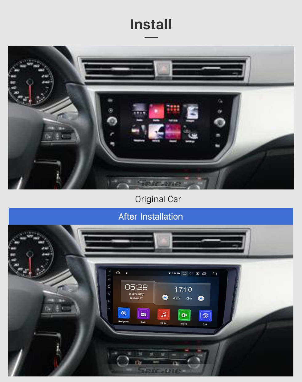 Seicane Pantalla táctil HD 2018 Seat Ibiza Android 13.0 9 pulgadas GPS Navegación Radio Bluetooth USB WIFI Carplay soporte DAB + TPMS OBD2